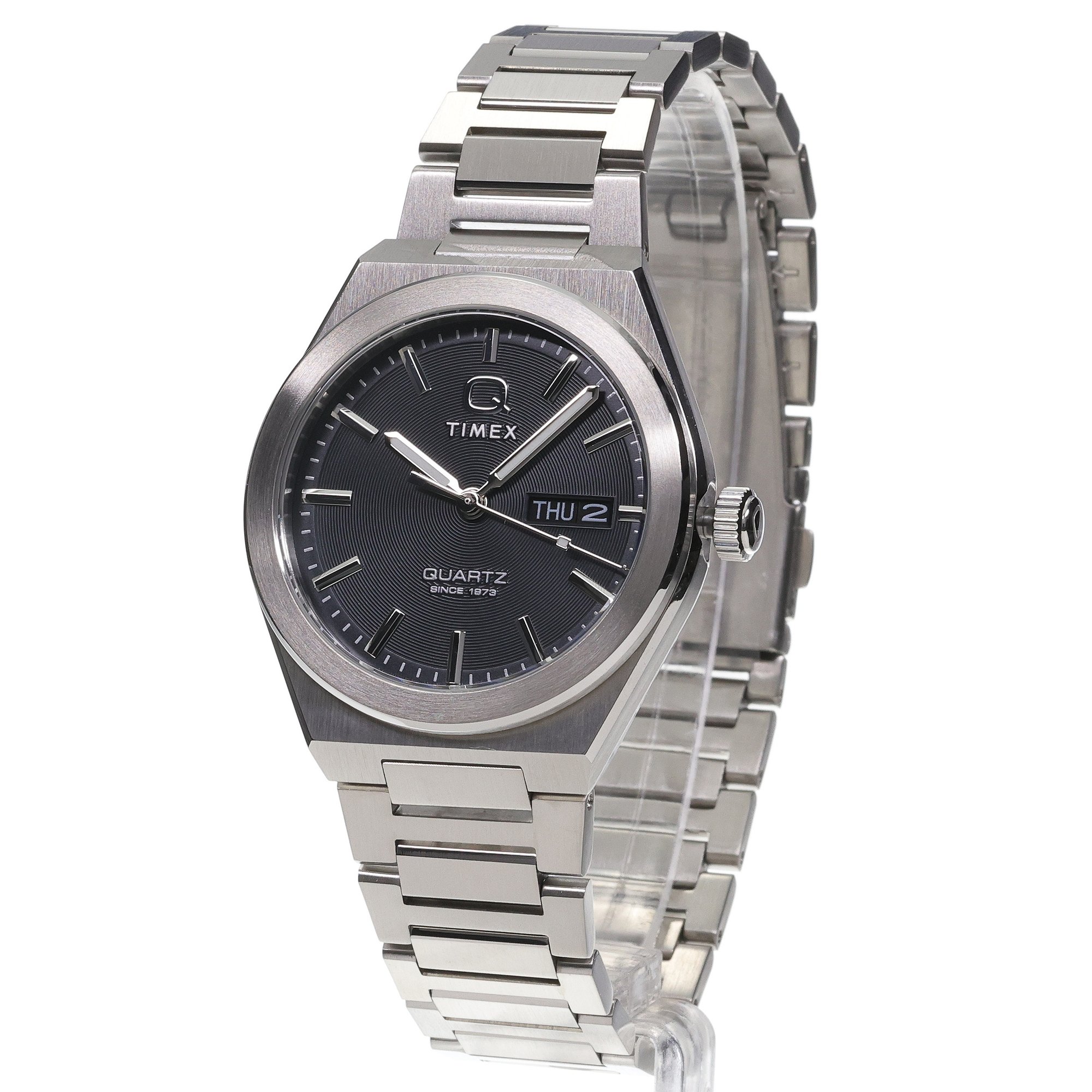 Timex TW2Y25000 Q Timex Continental Day and Date 39mm Stainless Steel Bracelet Watch Timex klasyczny zegarek srebrny