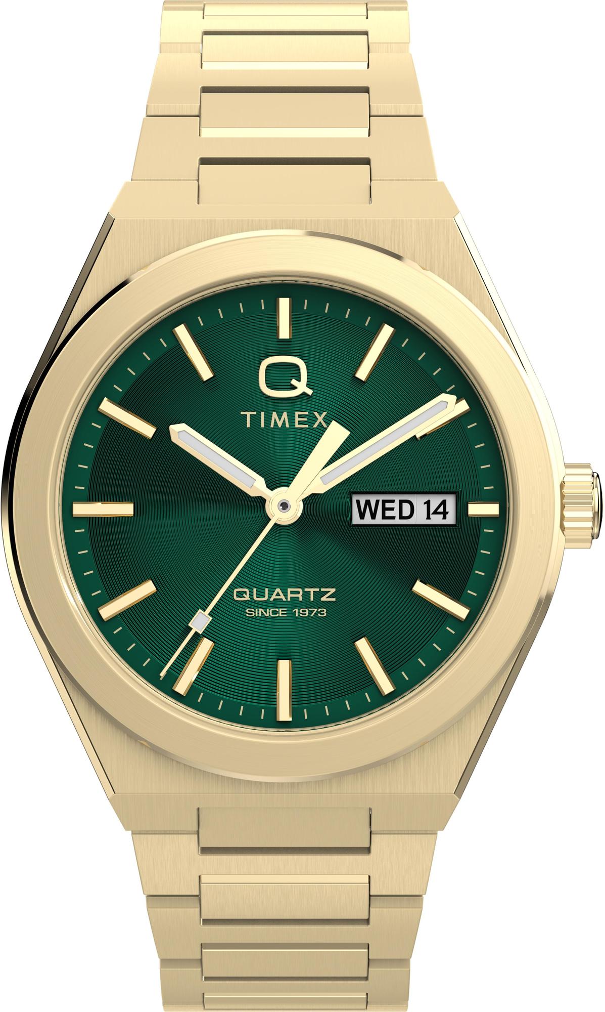 Timex TW2Y35100 Q Timex Continental Day and Date 39mm Stainless Steel Bracelet Watch