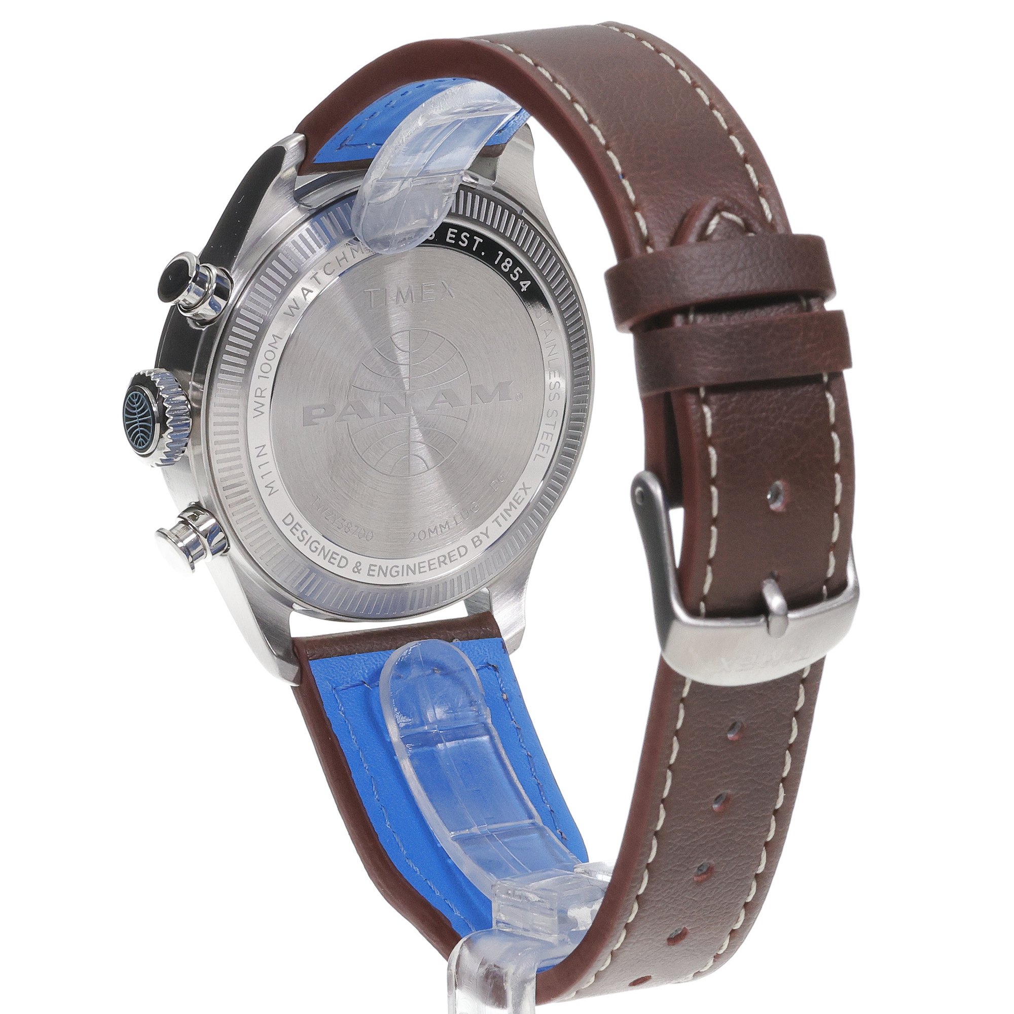 Timex TW2Y38700 Classic Timex x Pan Am Waterbury Ace Chronograph 41mm Leather Strap Watch zegarek męski klasyczny mineralne - miniatura 4