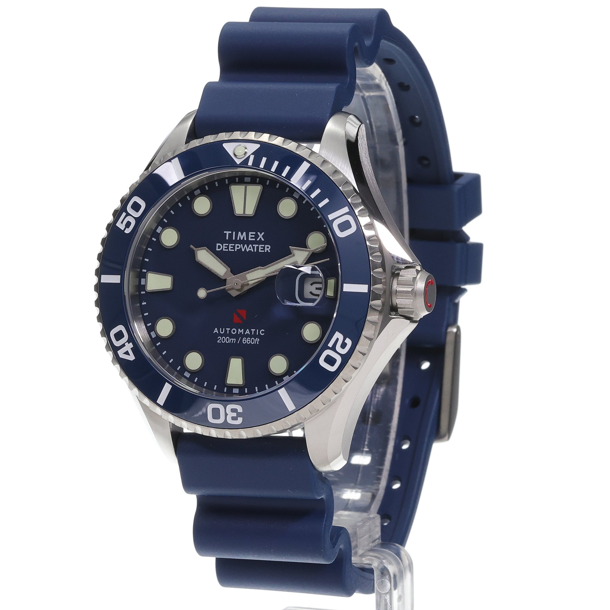 Timex TW2Y39900 Deepwater Meridian 200 Automatic 44mm Synthetic Rubber Strap Watch Timex typudiver zegarek srebrny - miniatura 2