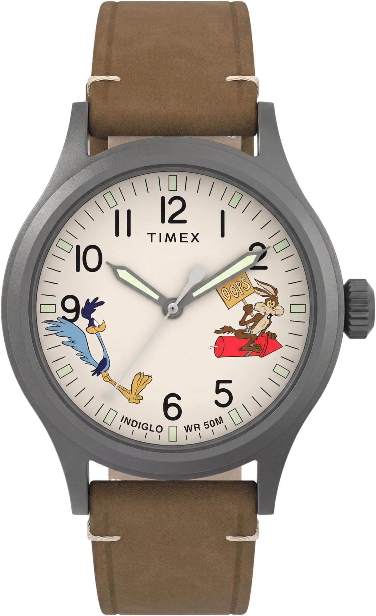 Looney Tunes Road Runner & Wile E. Coyote x Timex Expedition Scout 40mm Leather Strap Watch Timex TW2Y99400 