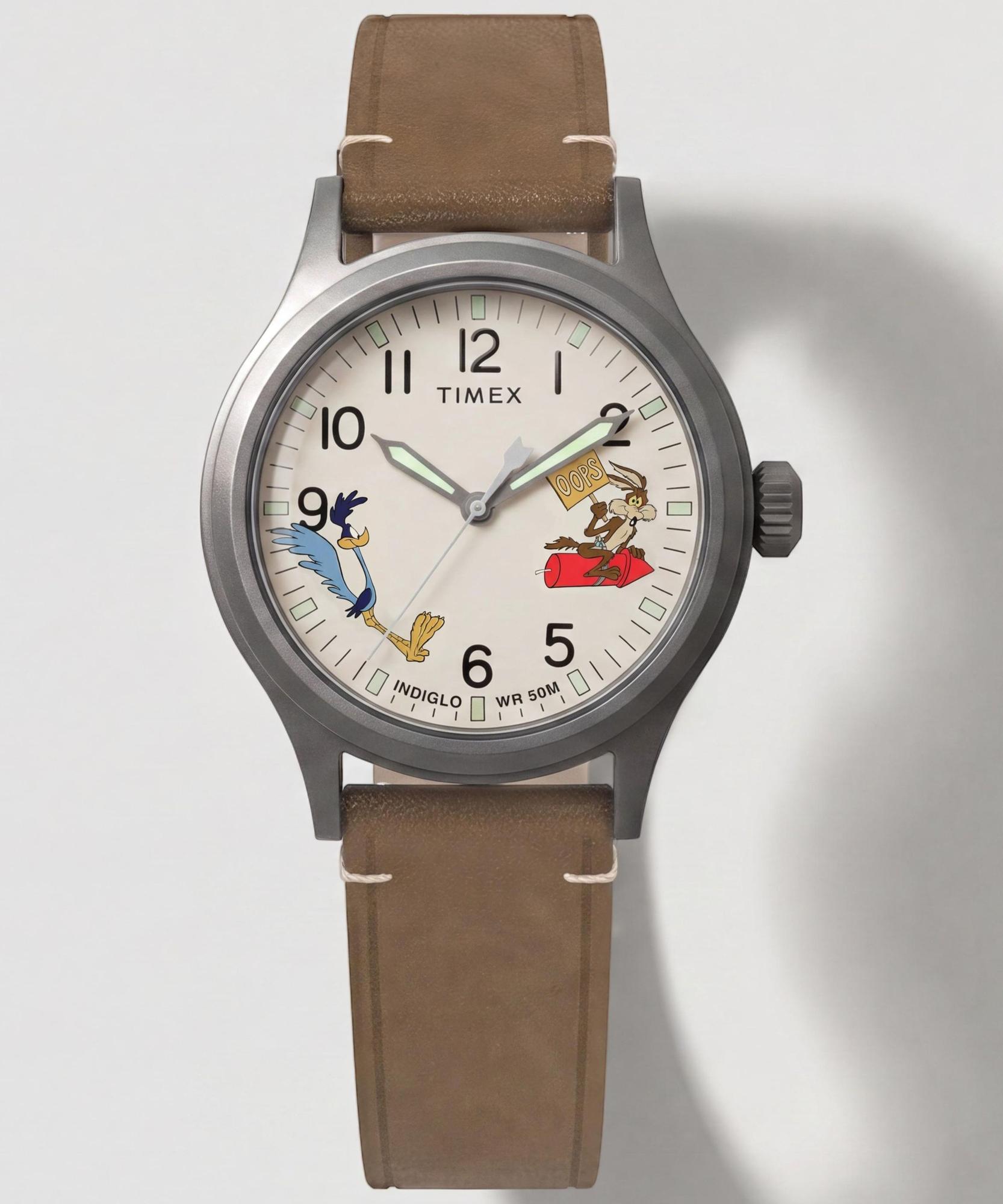 Timex TW2Y99400 Looney Tunes Road Runner Wile E Coyote x Timex Expedition Scout 40mm Leather Strap Watch Expedition zegarek