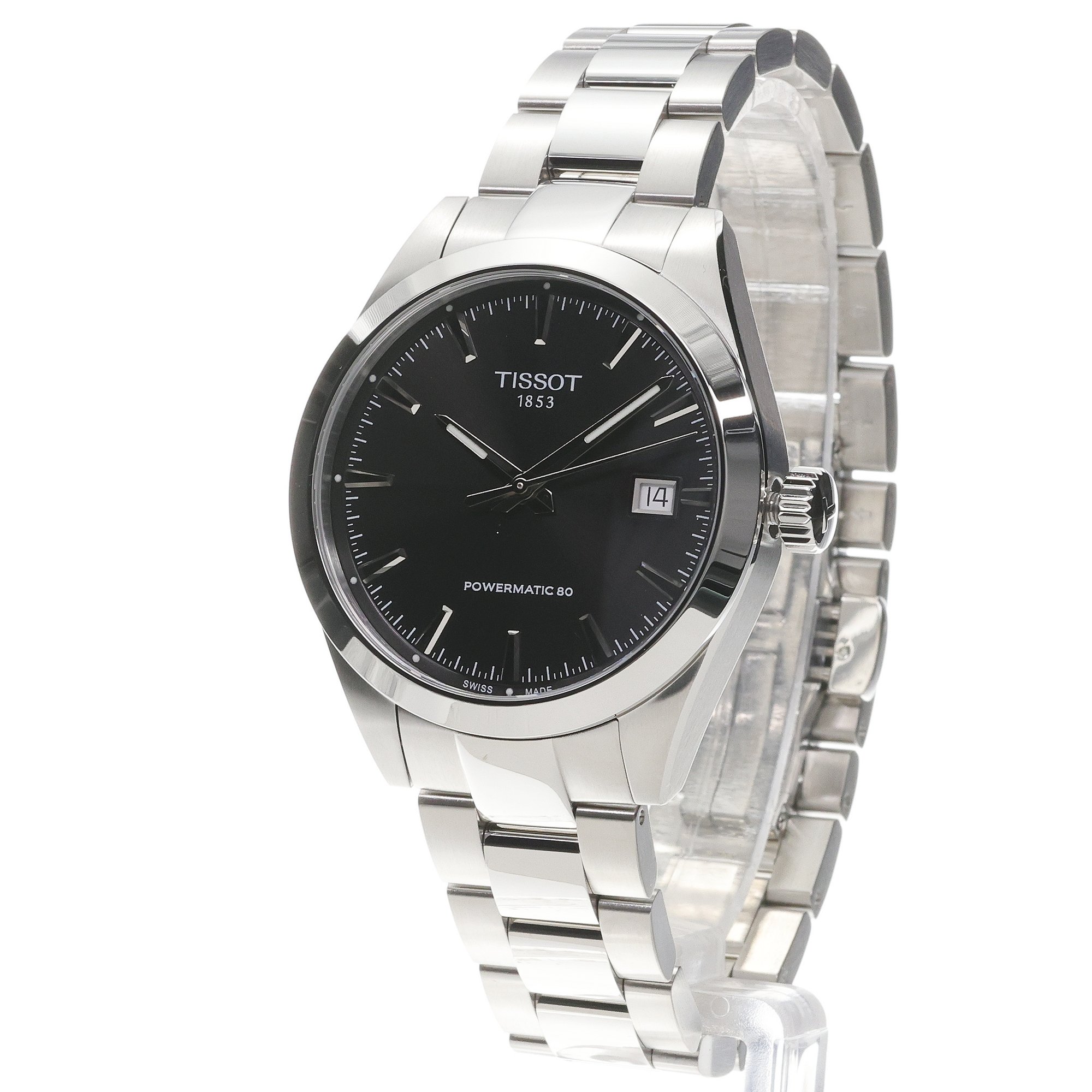 Tissot T1658071105100 Gentleman 38mm Powermatic 80 Black Dial Gentleman klasyczny zegarek srebrny - miniatura 2