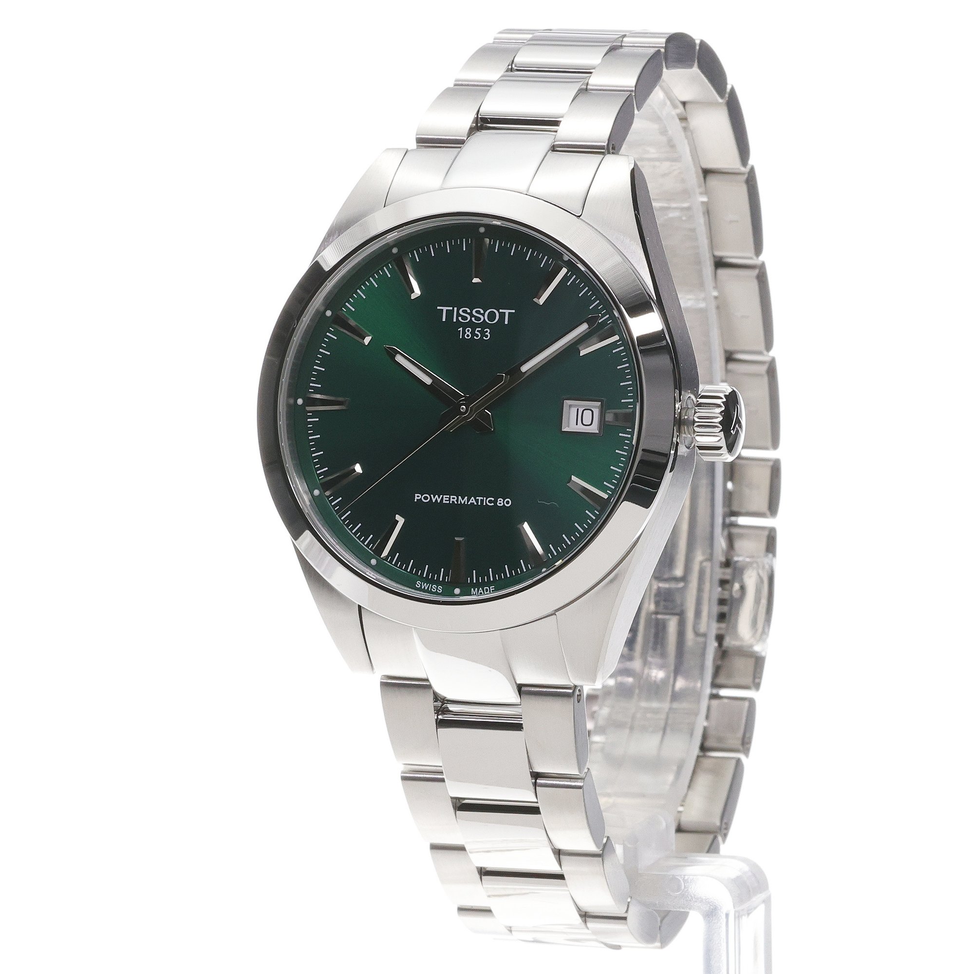 Tissot T1658071109100 Gentleman 38mm Powermatic 80 Green Dial Gentleman klasyczny zegarek srebrny - miniatura 2