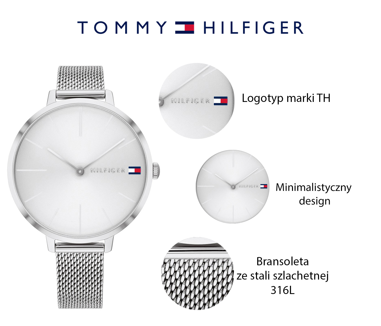 Tommy Hilfiger 1782163 zegarek srebrny klasyczny Damskie bransoleta