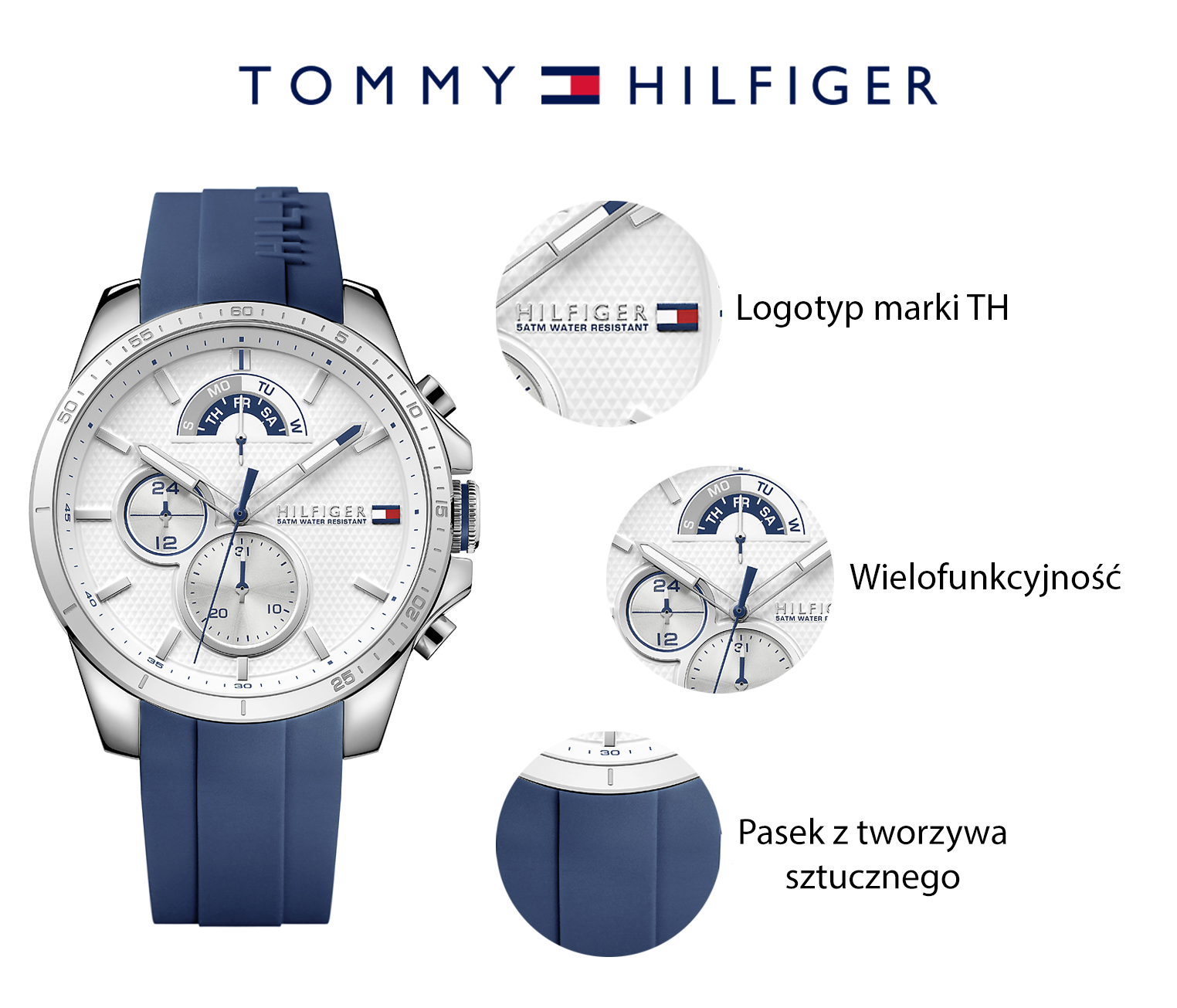 Tommy Hilfiger 1791349 zegarek srebrny fashion/modowy Męskie pasek - miniatura 5