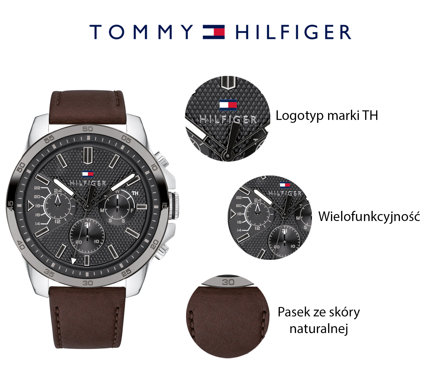 Tommy Hilfiger 1791562 zegarek srebrny fashion/modowy Męskie pasek
