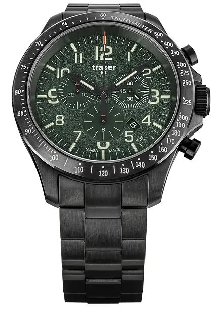 Traser TS-109464 P67 Officer Pro P67 Officer Pro Chronograph Green Steel Bracelet - zdjęcie 1