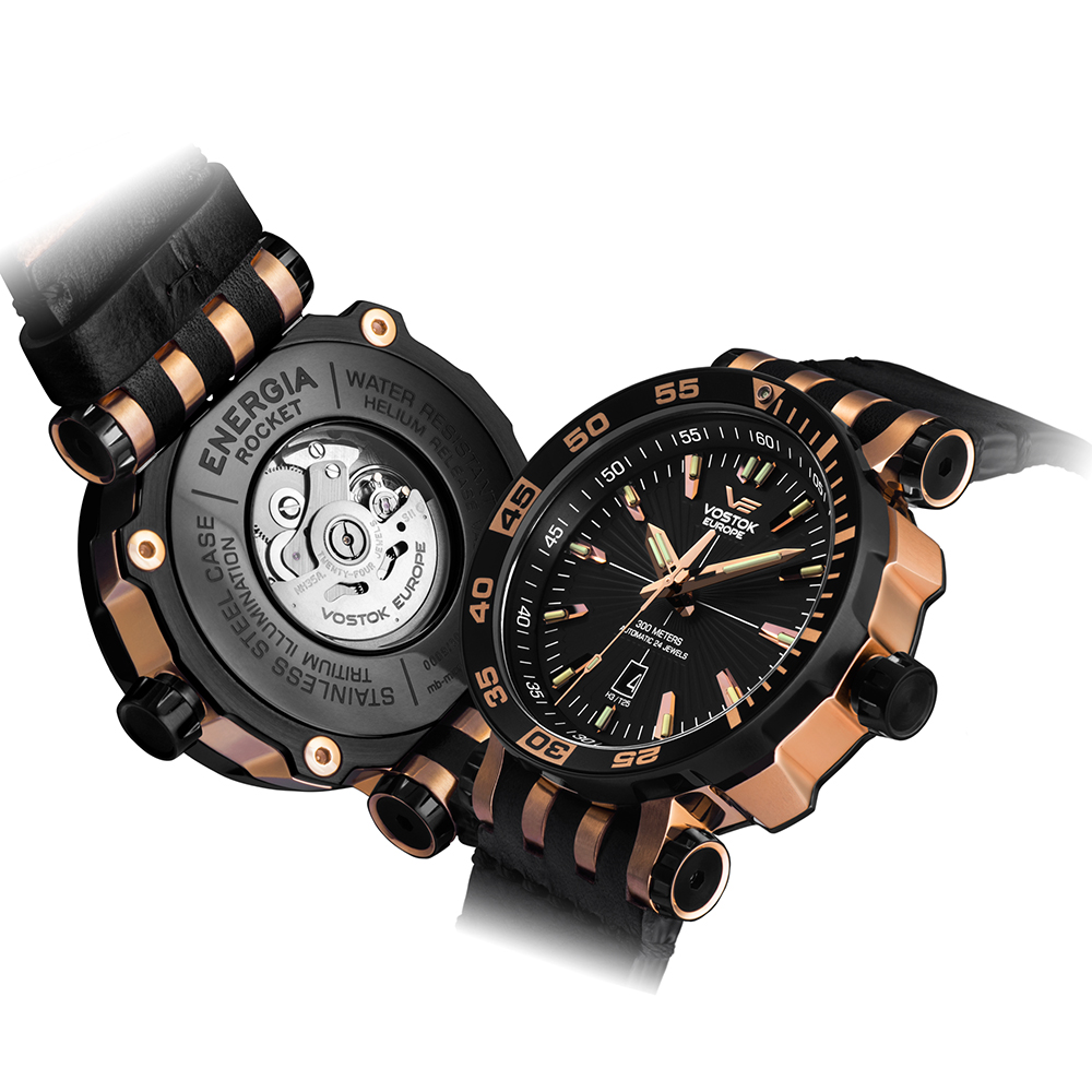Vostok Europe NH35A-575E282S zegarek czarny klasyczny Energia Rocket pasek
