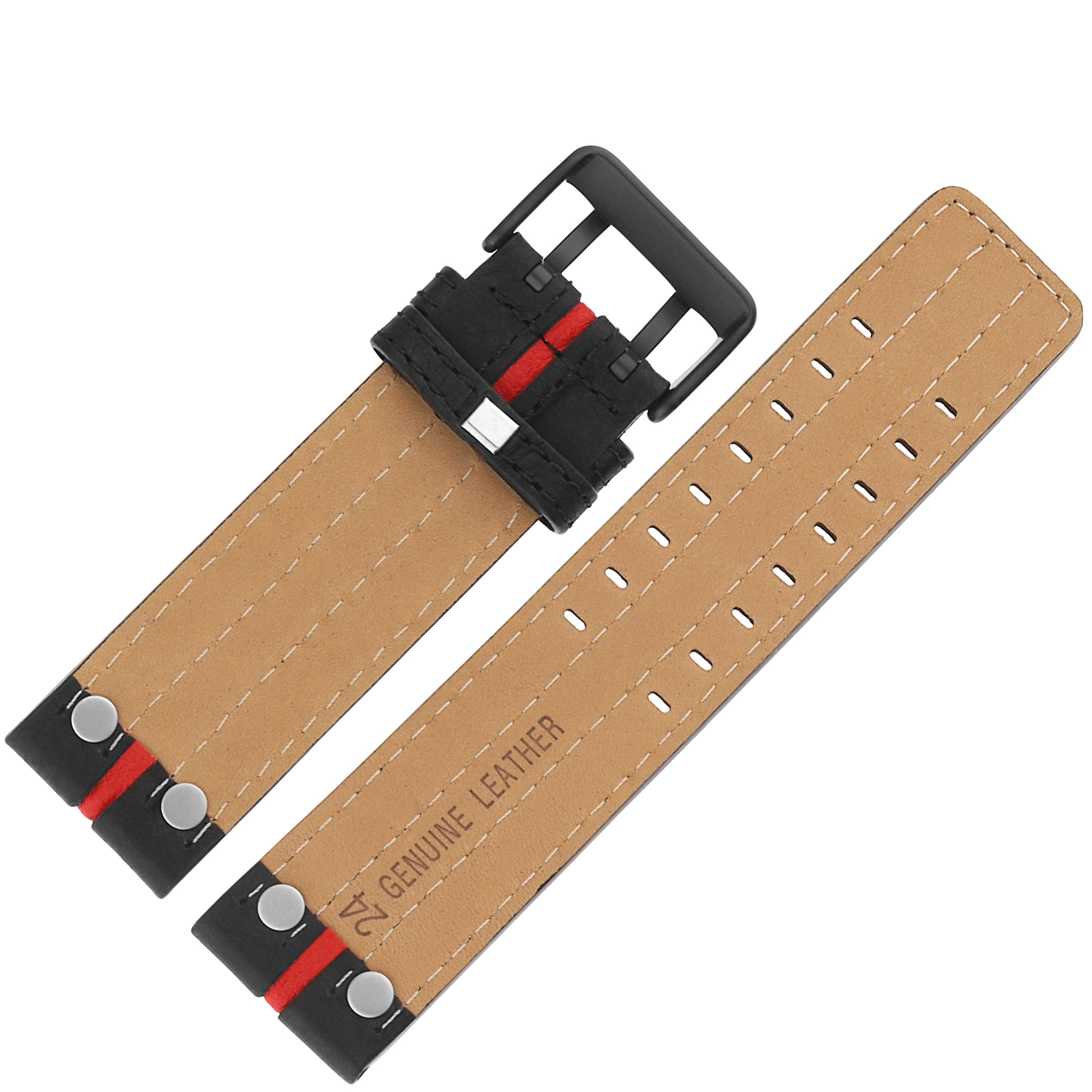Vostok Europe Pasek Expedition - Skóra 4194 czarny z czerwonym śr czarna kl pasek do zegarka - miniatura 2