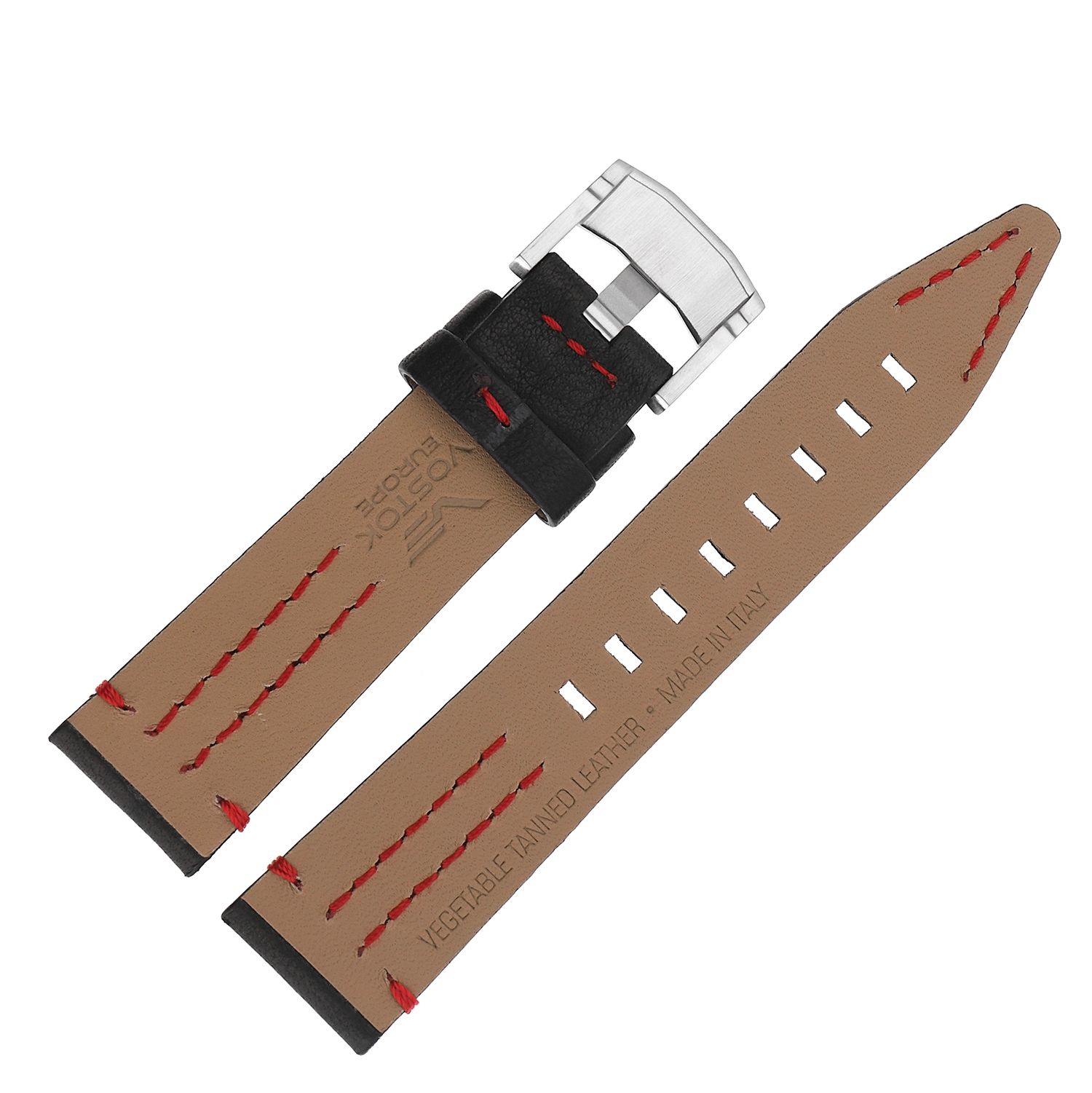 Vostok Europe Pasek Rocket N1 - Skóra (A563) czarny z czerwonym p. błyszcząca kl. pasek do zegarka