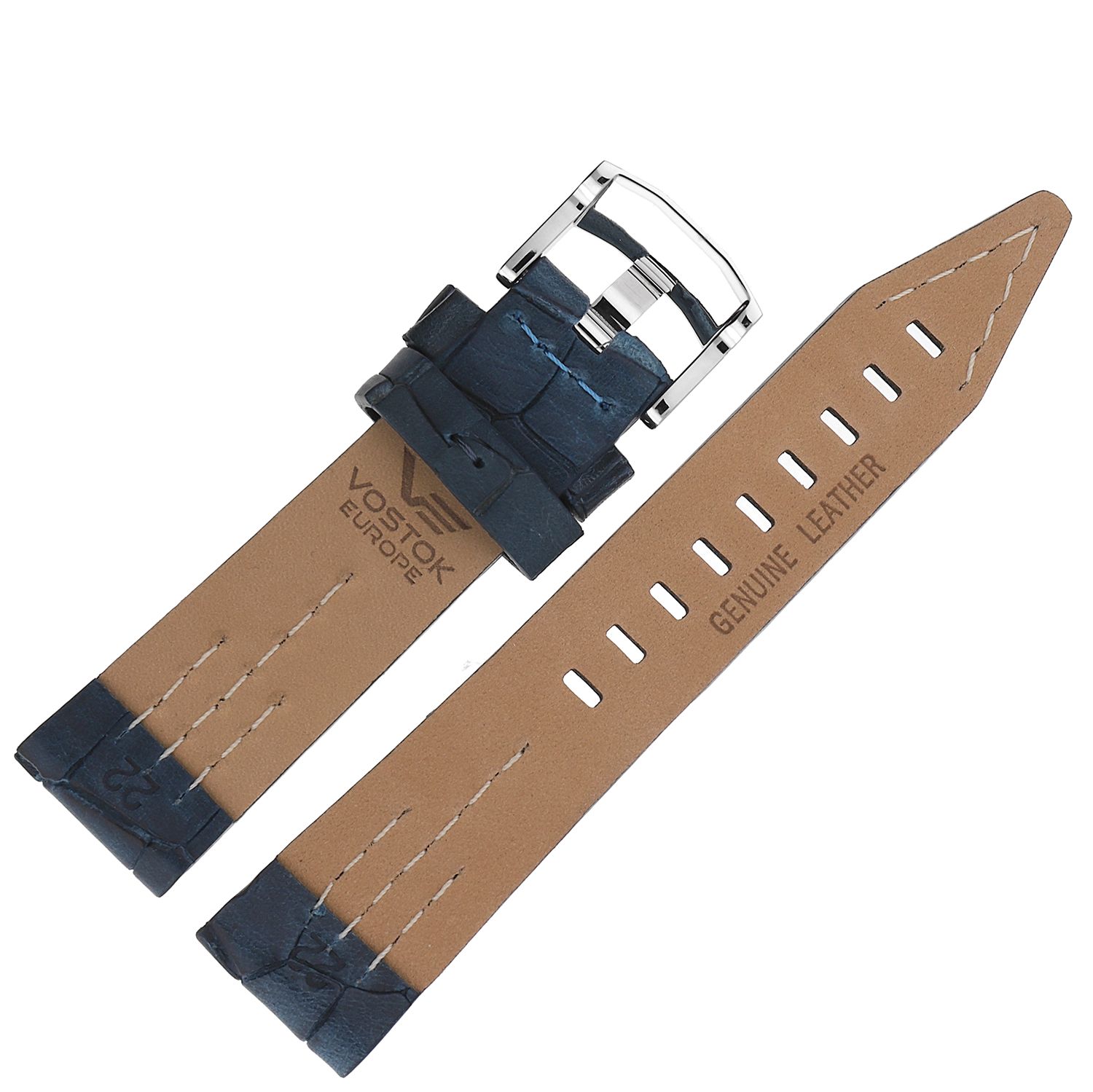 Vostok Europe Pasek SSN-571 - Skóra (A610) niebieski z niebieskim p. błyszcząca kl. pasek do zegarka - miniatura 2