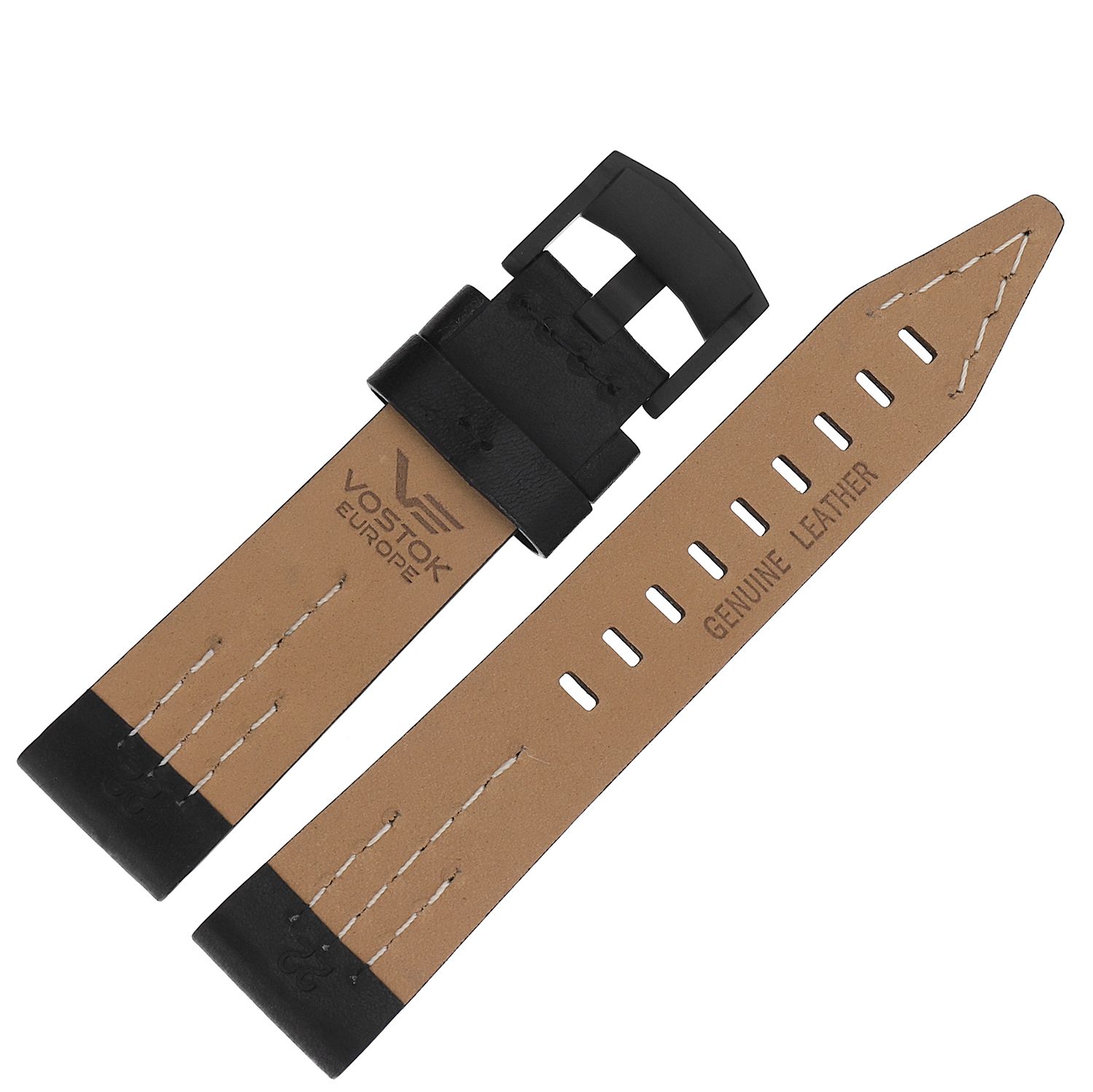 Vostok Europe Pasek SSN-571 - Skóra (C607) czarny z czarnym p. czarna kl. pasek do zegarka - miniatura 2