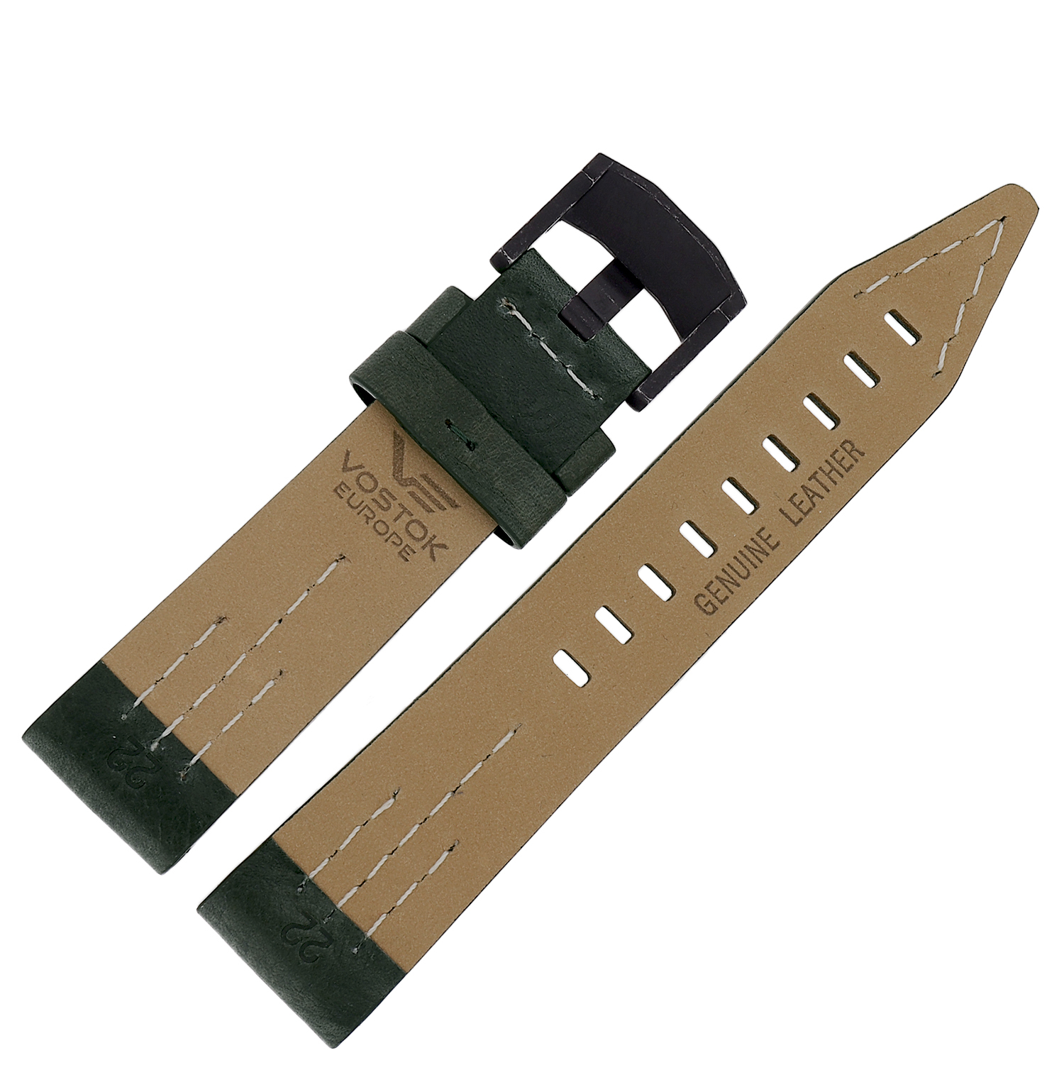 Vostok Europe Pasek SSN-571 - Skóra (F608) zielony z białym p. szara kl. pasek do zegarka - miniatura 2