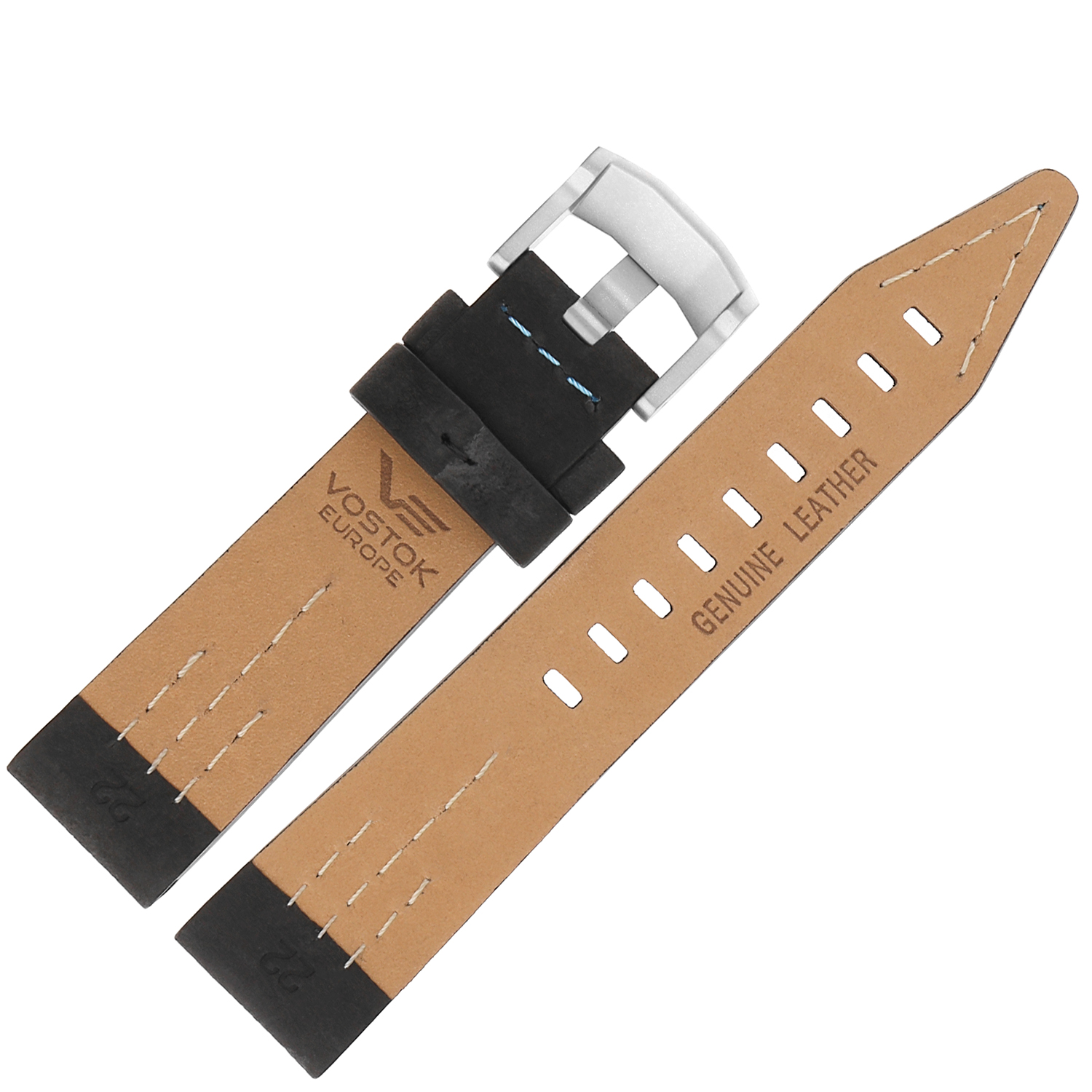 Vostok Europe Pasek SSN-571 - Skóra H614 szary z niebieskim p tytanowa kl pasek do zegarka - miniatura 2