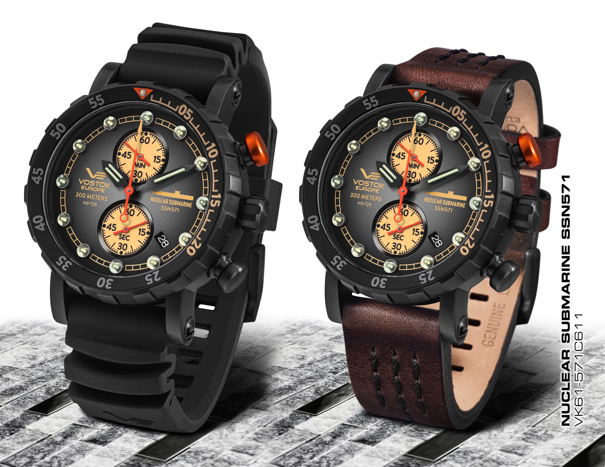 Vostok Europe VK61-571C611 SSN 571 SSN 571 Nuclear Submarine Chrono zegarek męski sportowy mineralne utwardzane - miniatura 5