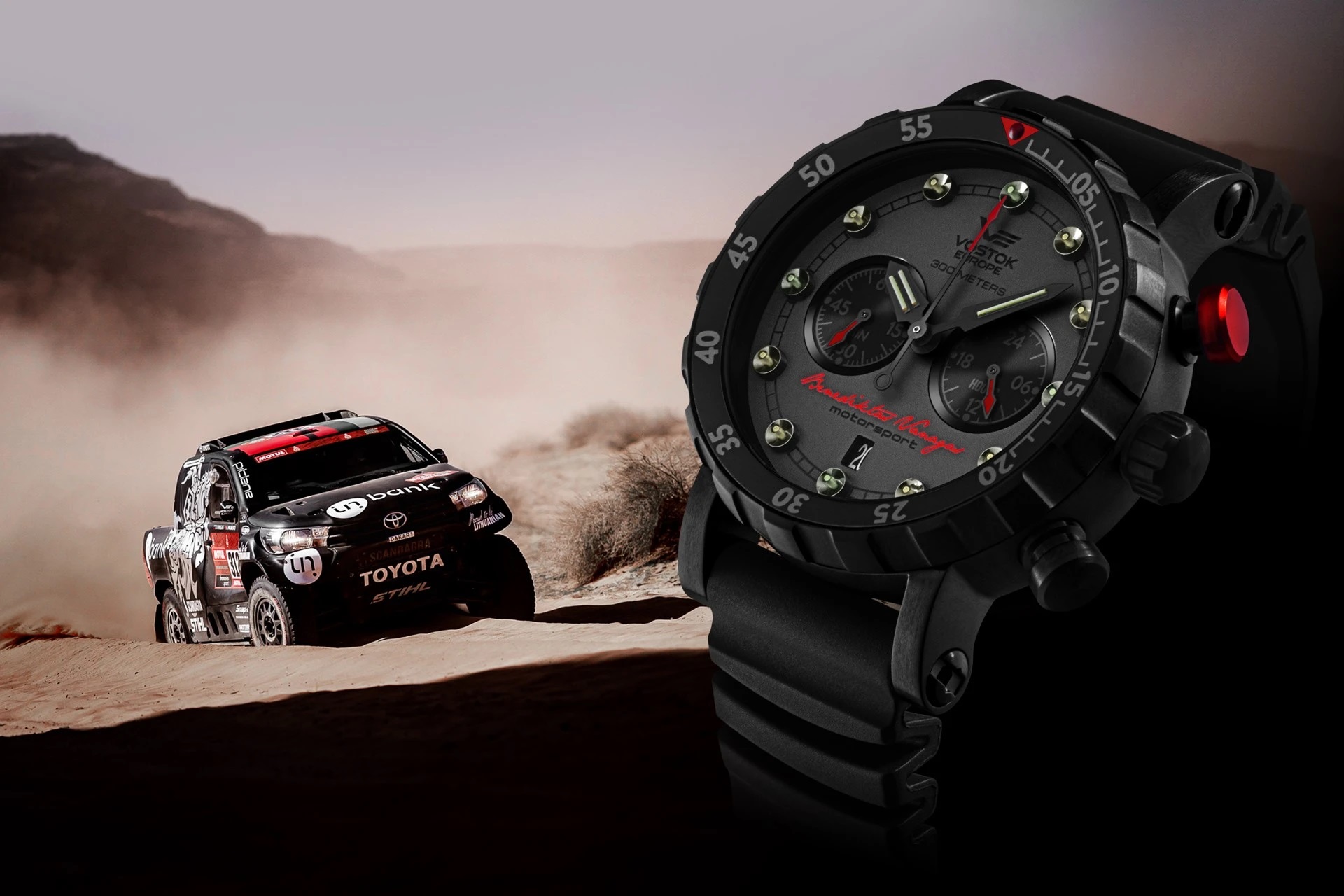 Vostok Europe VK64-571J431S SSN 571 Benediktas Vanagas Black Limited Edition Chronograph zegarek sportowy SSN 571 - miniatura 4