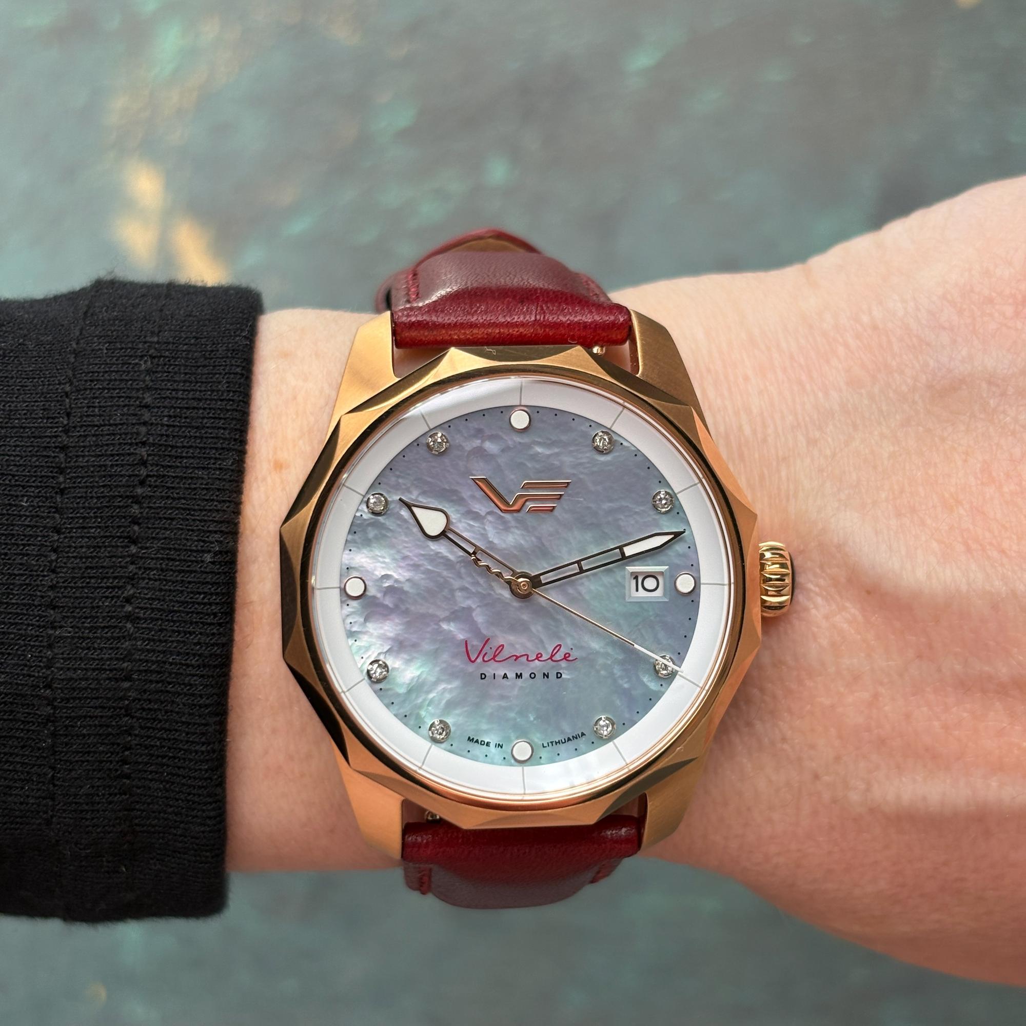 Vostok Europe VS42-125B754 Vilnele Diamond Solar 39mm Vilnele elegancki zegarek różowe złoto