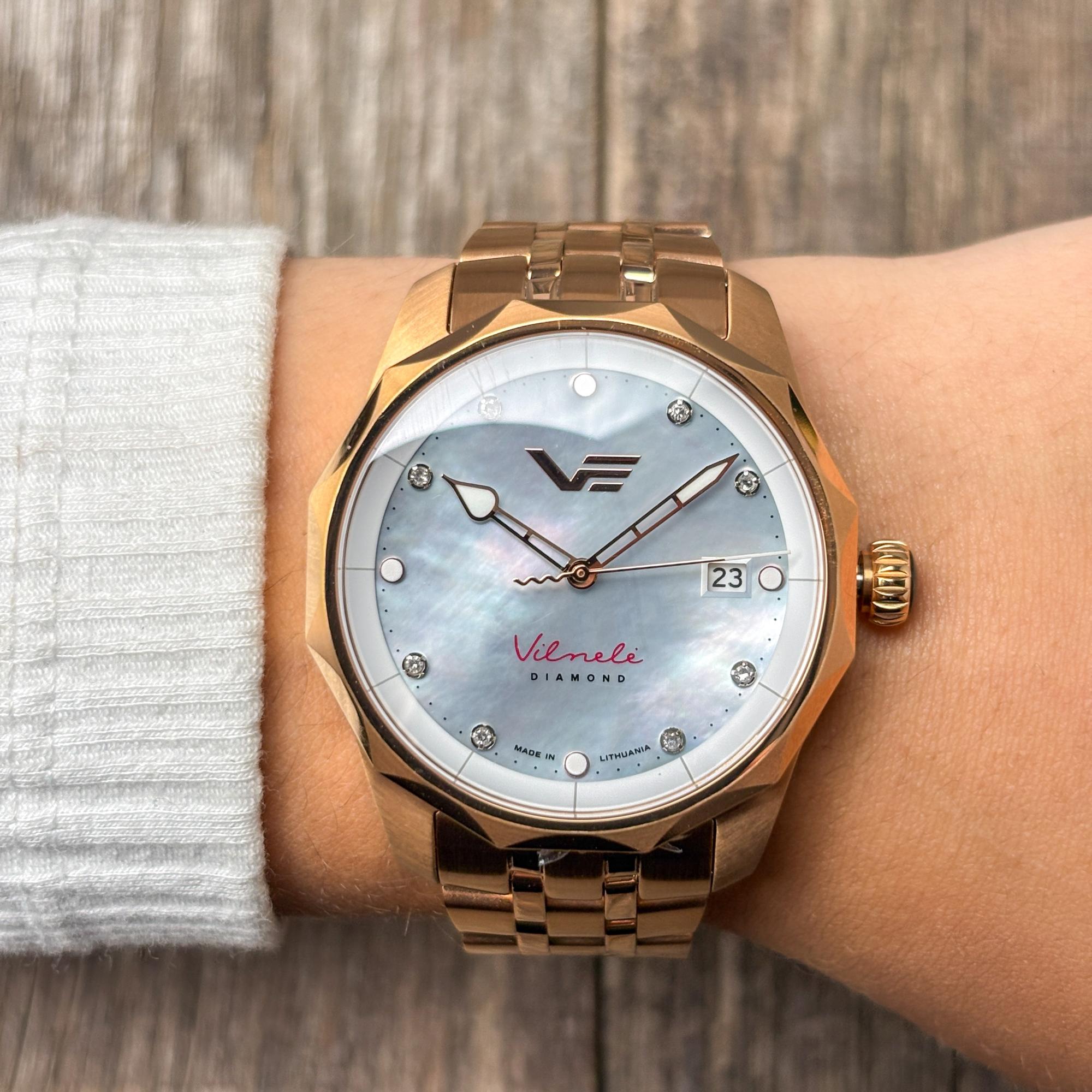Vostok Europe VS42-125B754B Vilnele Diamond Solar 39mm Vilnele elegancki zegarek różowe złoto