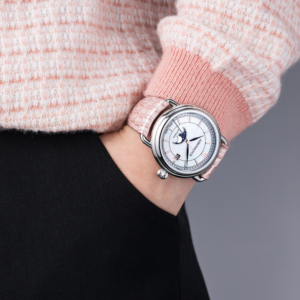 zegarek Aerowatch 77983-AA02-BR-RO automatyczny damski 1942 1942 MOON PHASES - miniatura 6