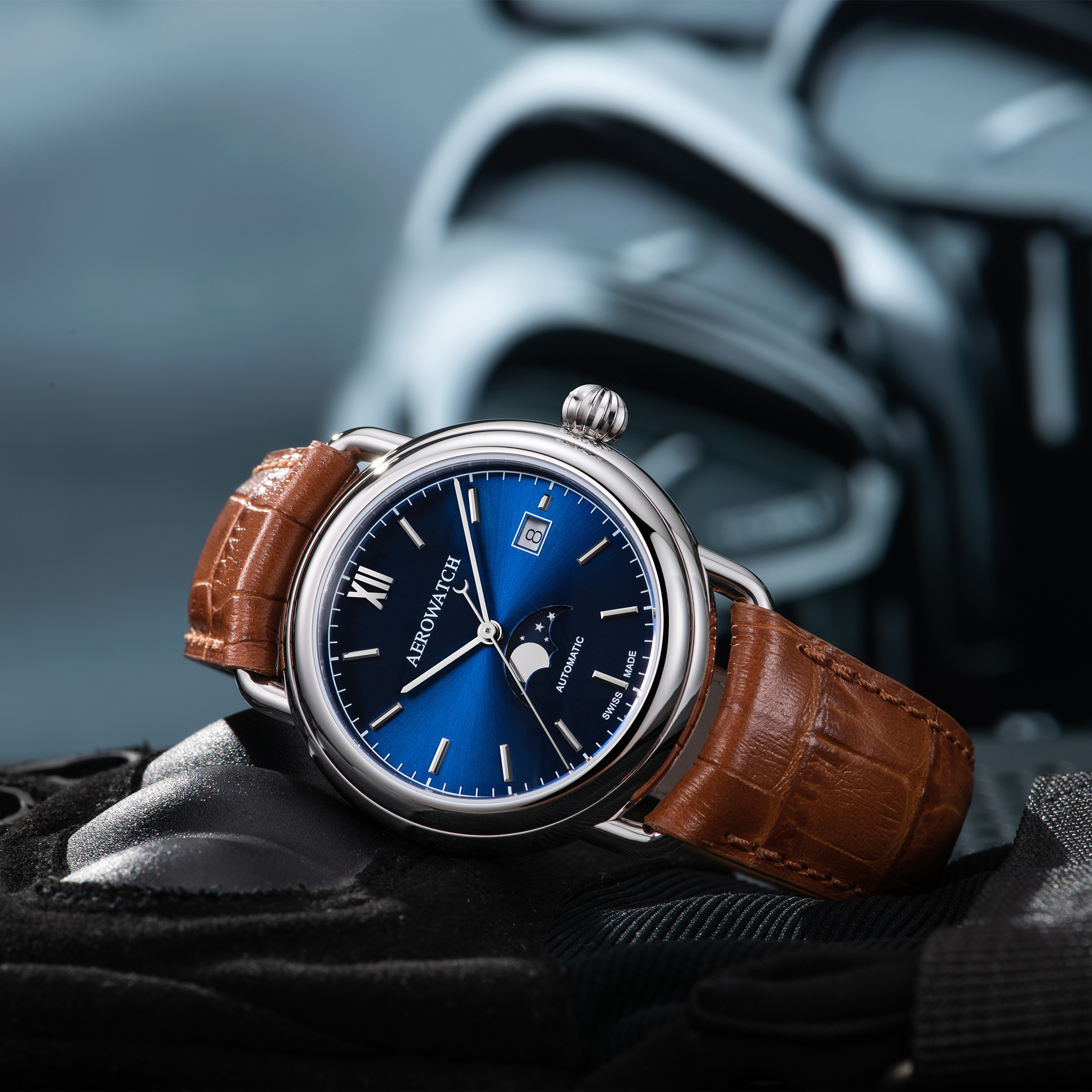 zegarek Aerowatch 77983-AA06 automatyczny męski 1942 1942 MOON PHASES AUTOMATIC - miniatura 2