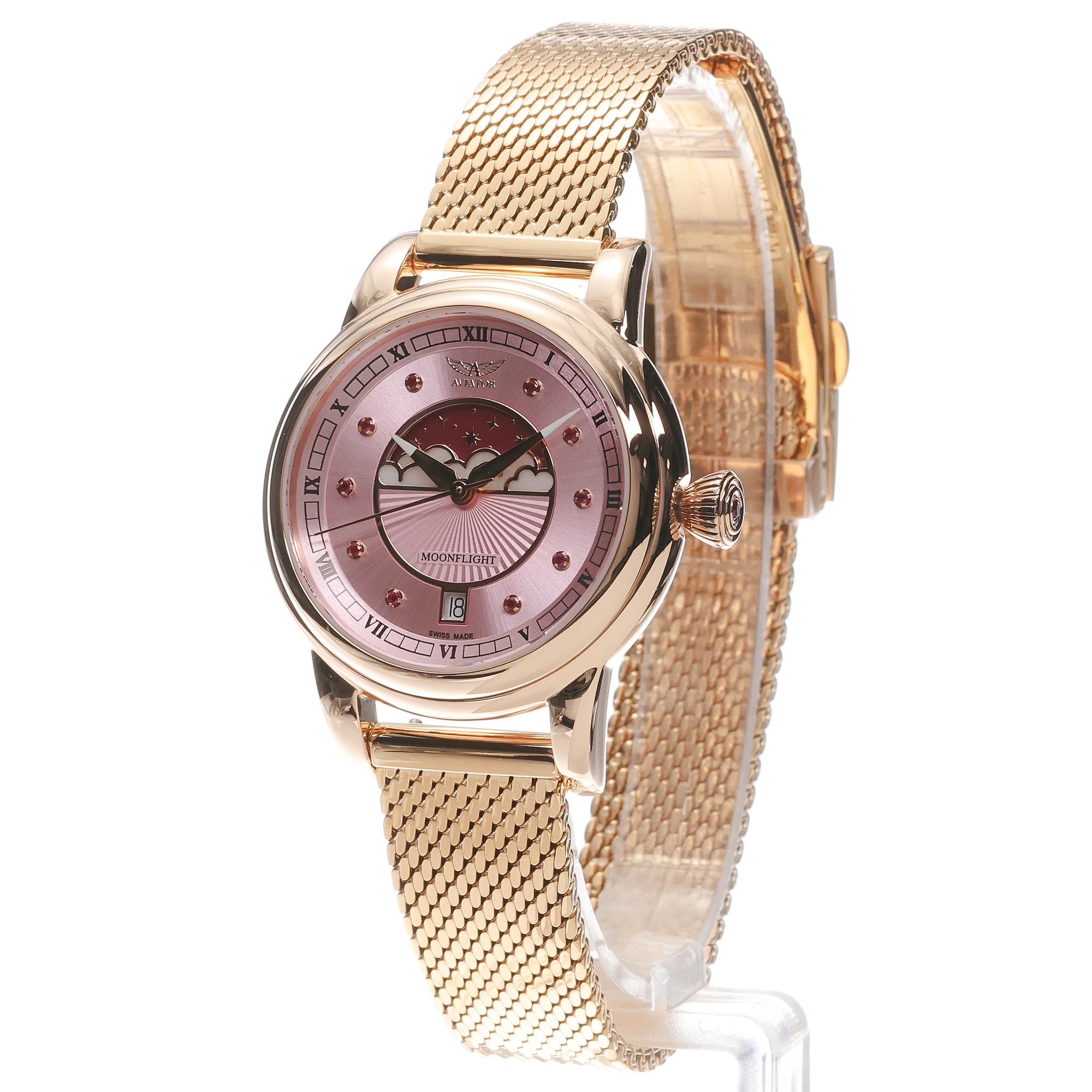 zegarek Aviator V13324185 kwarcowy damski Douglas Moonflight Douglas Moonflight Gemstone Edition Pink Red Ruby