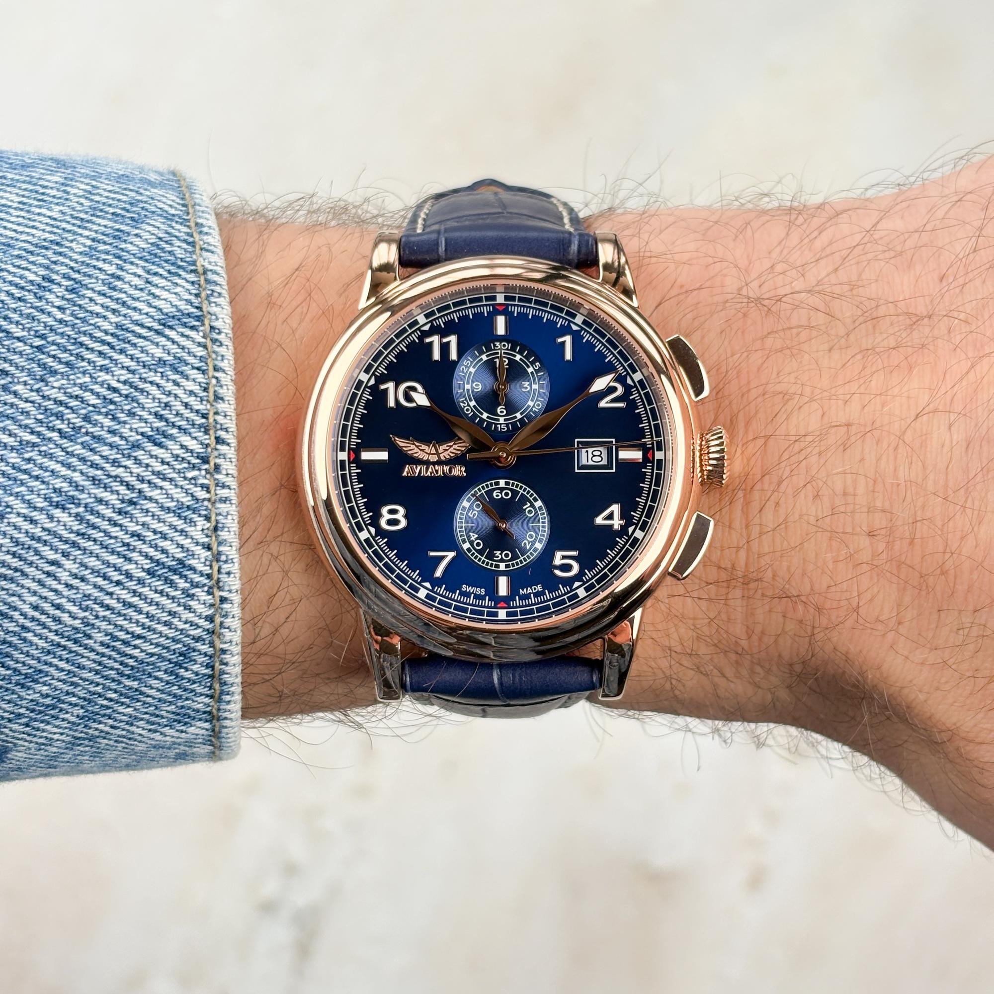 zegarek Aviator V24524084 kwarcowy męski Douglas Douglas DC-3 Chronograph Blue - miniatura 6