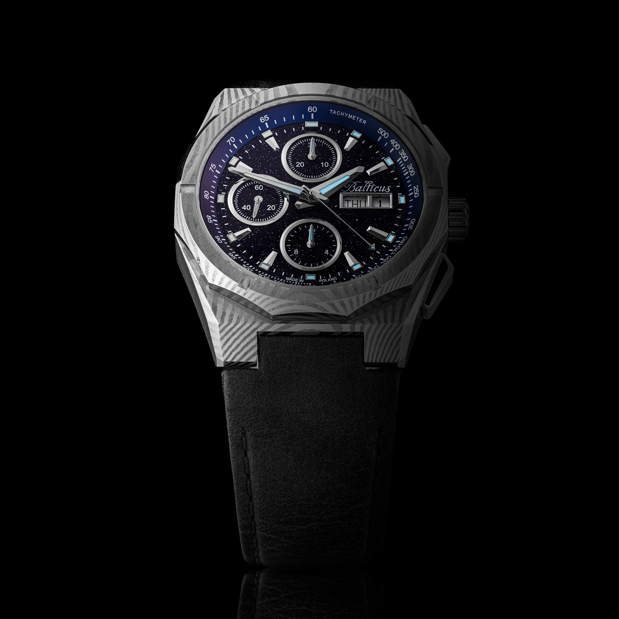 zegarek Balticus BLT-BALSDDCHABA Gwiezdny Pył DAMAST CHRONO 7750 42mm Awenturyn Niebieski męski z tachometr Gwiezdny Pył