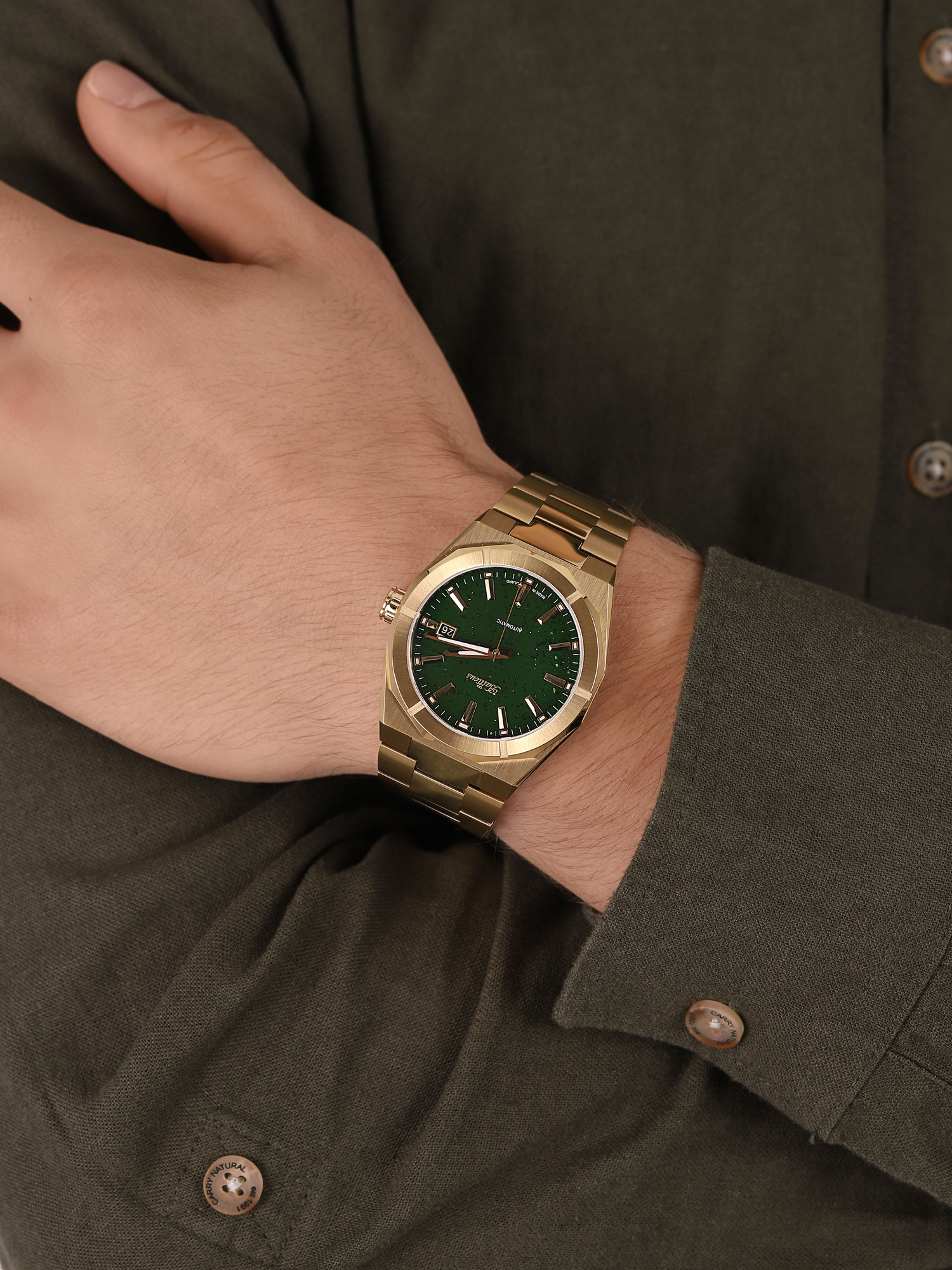 zegarek Balticus BLT-BALSDGADG automatyczny męski Gwiezdny Pył Gwiezdny Pył 40mm Złoty Automatic - Zielona tarcza z datownikiem - miniatura 3