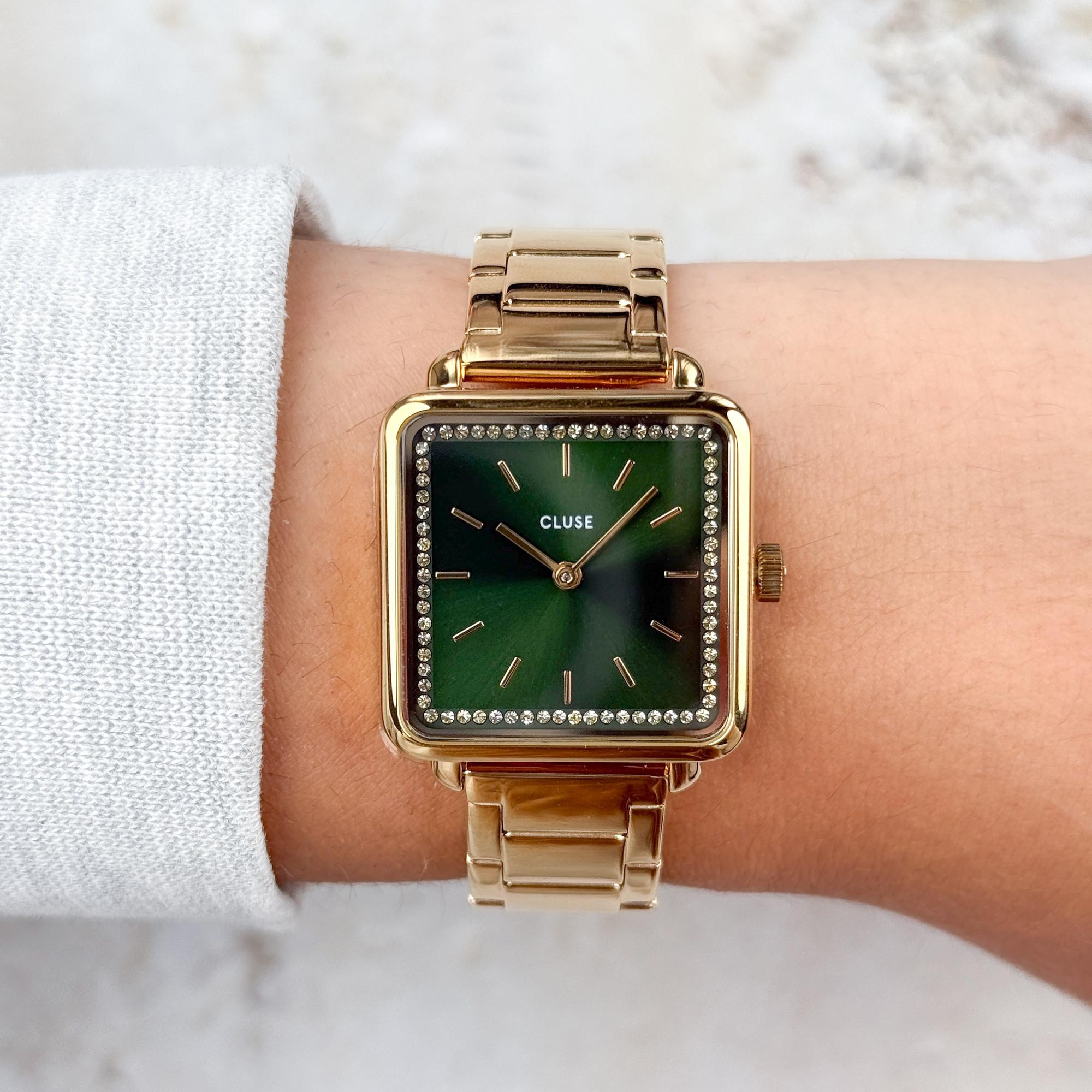 zegarek Cluse CW10311 kwarcowy damski La Tetragone Watch Steel stones Green Gold Colour