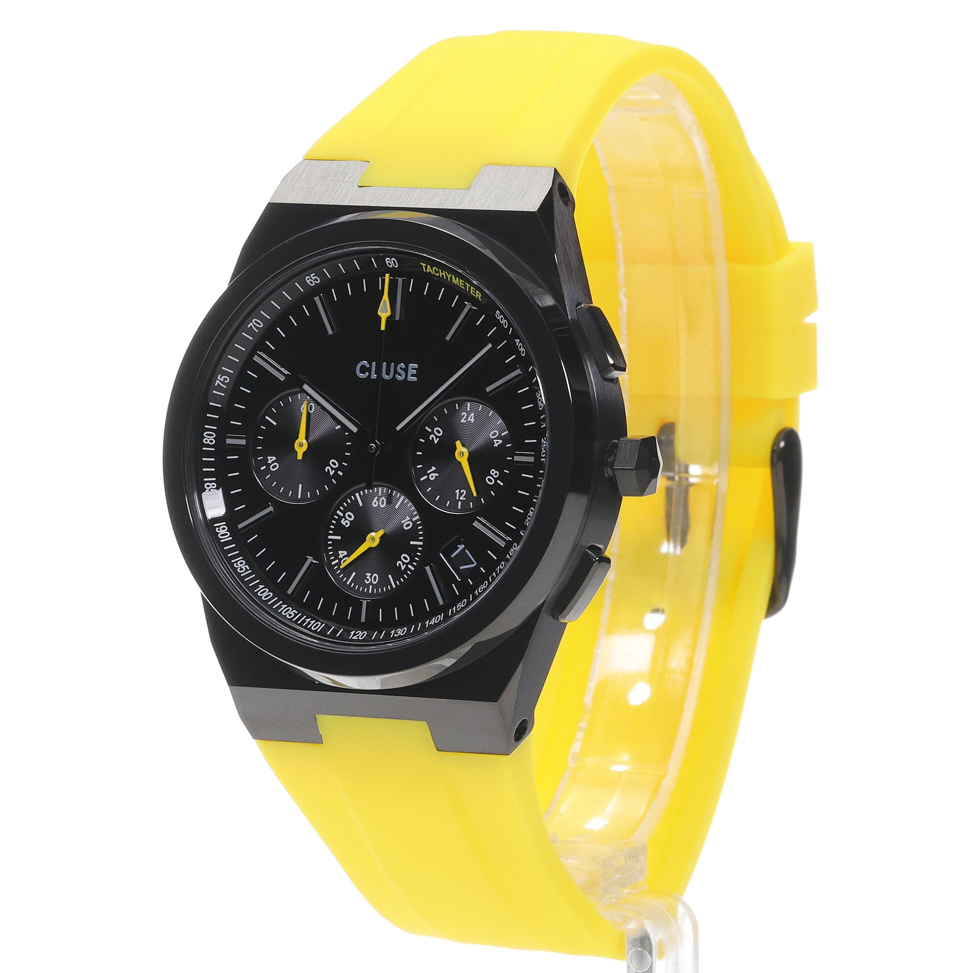 zegarek Cluse CW20809 Vigoureux Chrono Silicone Yellow Black Vigoureux mineralne - miniatura 2