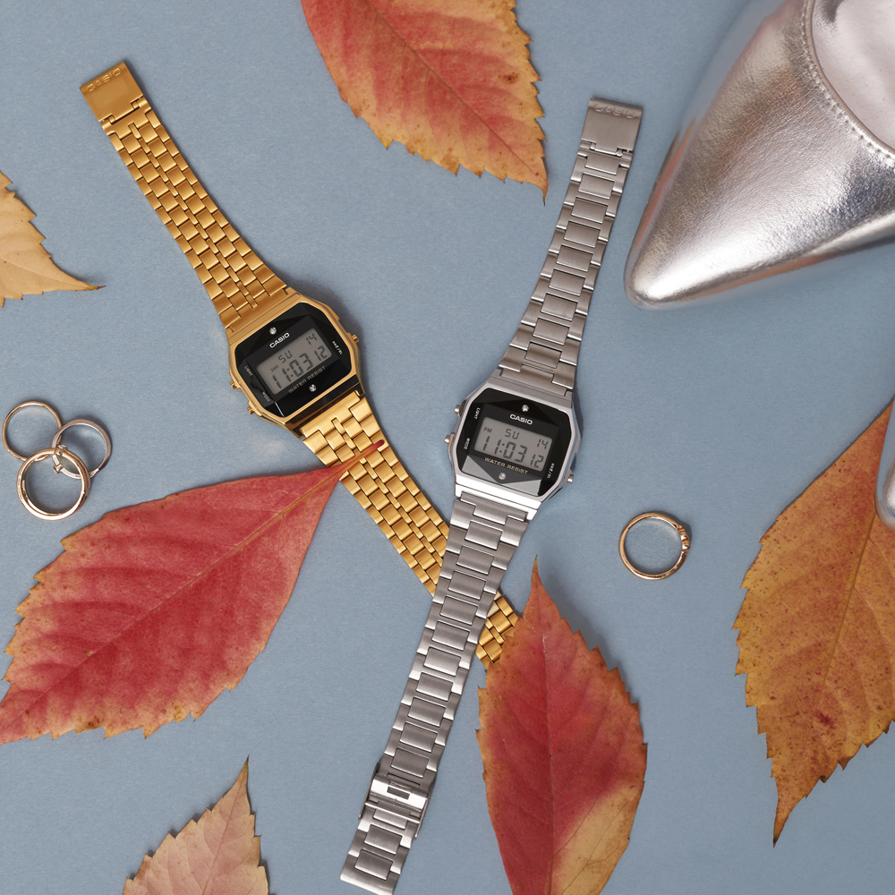 zegarek Casio Vintage A158WEAD-1EF BLACK AND SILVER WITH DIAMOND LIMITED VINTAGE Midi akrylowe