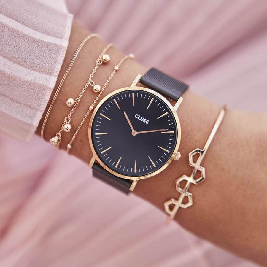 zegarek Cluse CG1519201003 kwarcowy damski La Boheme Mesh Rose Gold/ Black  Black Strap Gift Box - miniatura 6