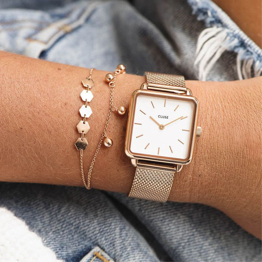 zegarek Cluse CLG014 kwarcowy damski La Tetragone SPECIAL EDITION ROSE GOLD MESH/BLACK GIFT BOX - miniatura 6