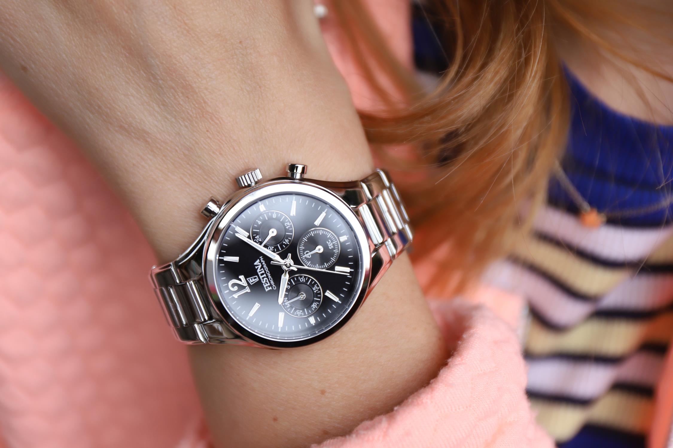 Festina F20391-4 zegarek srebrny klasyczny Chronograf bransoleta