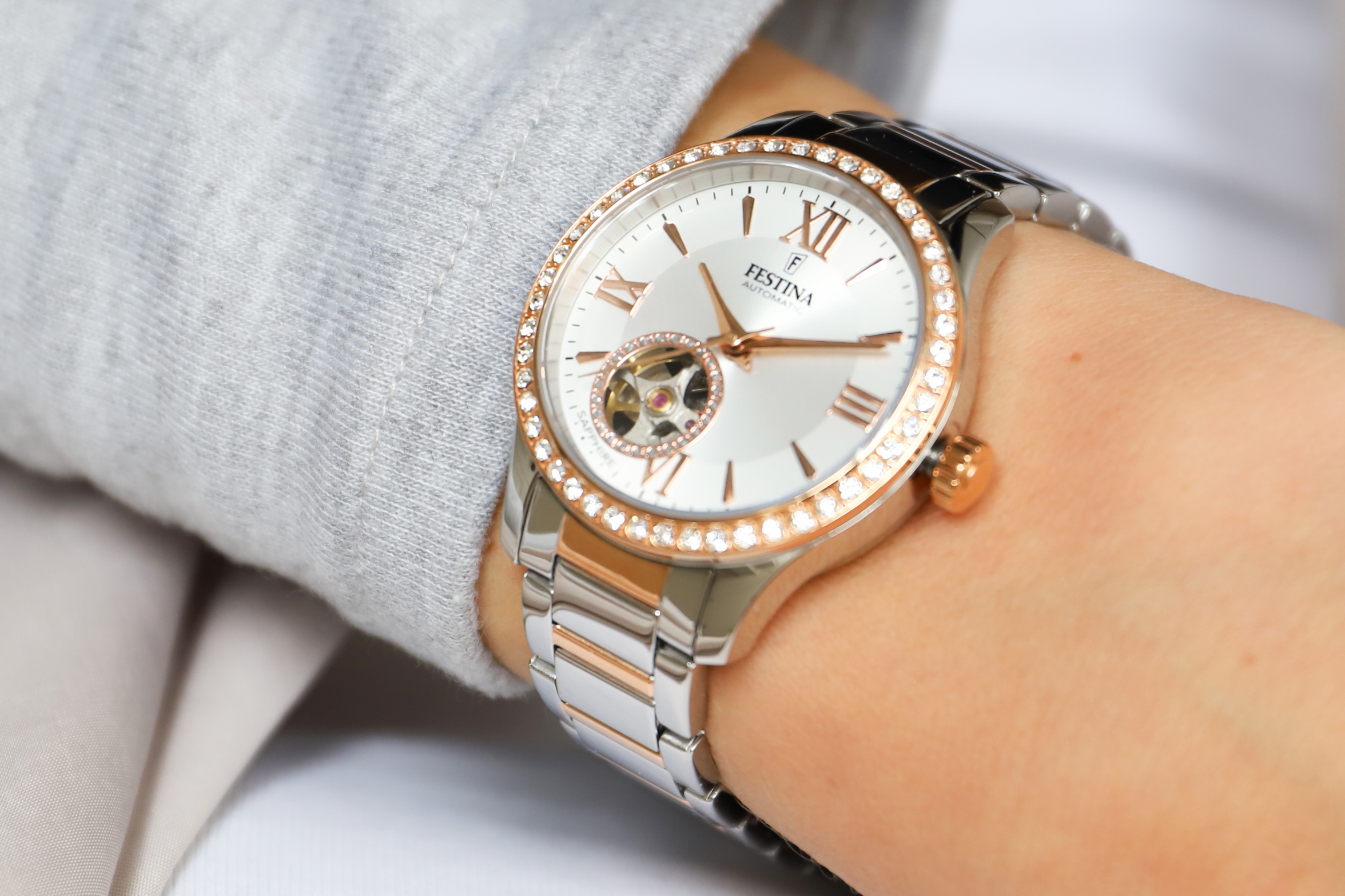 zegarek Festina F20487-1 automatyczny damski Classic Open Heart Automatic