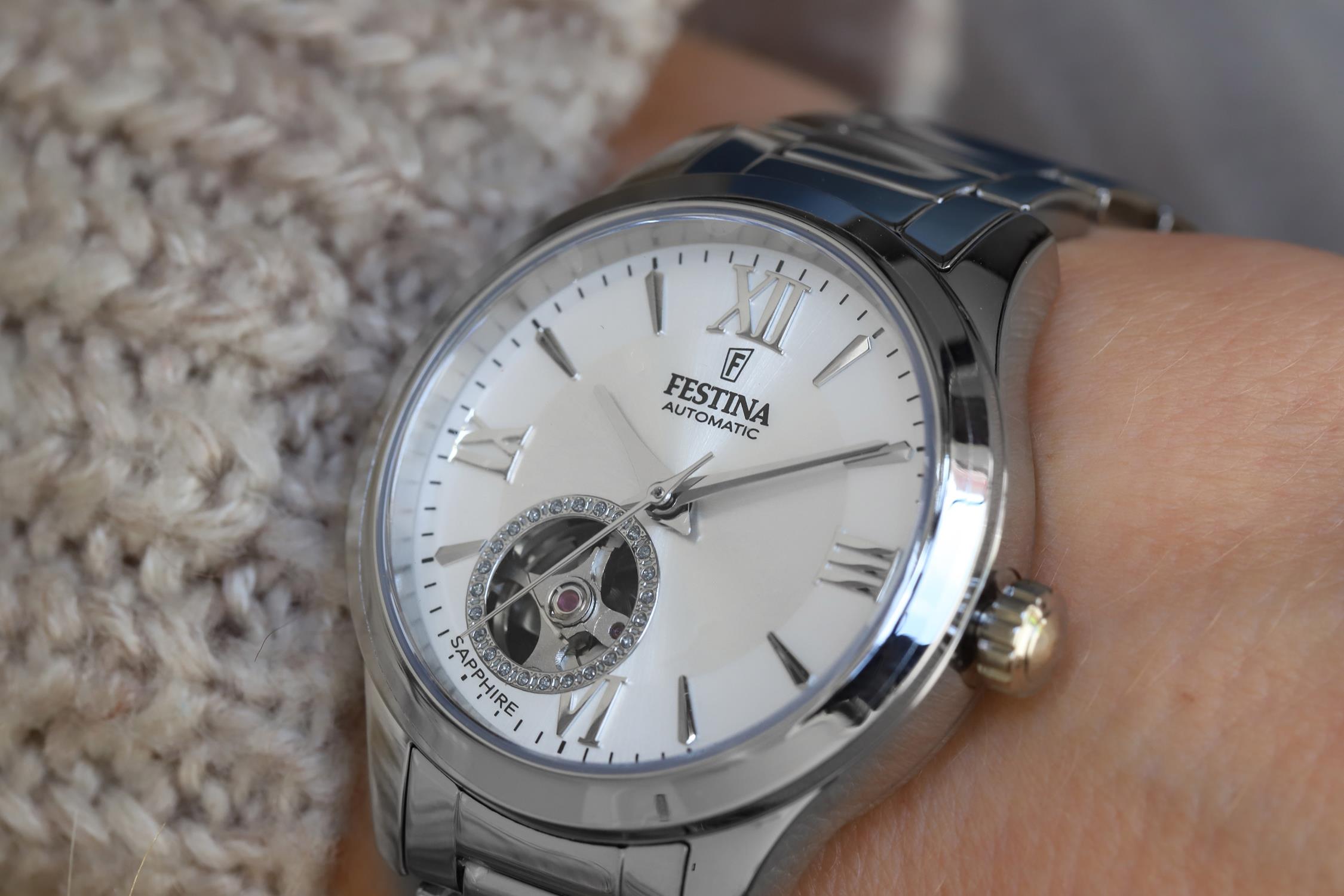 zegarek Festina F20488-1 automatyczny damski Classic Open Heart Automatic - miniatura 6