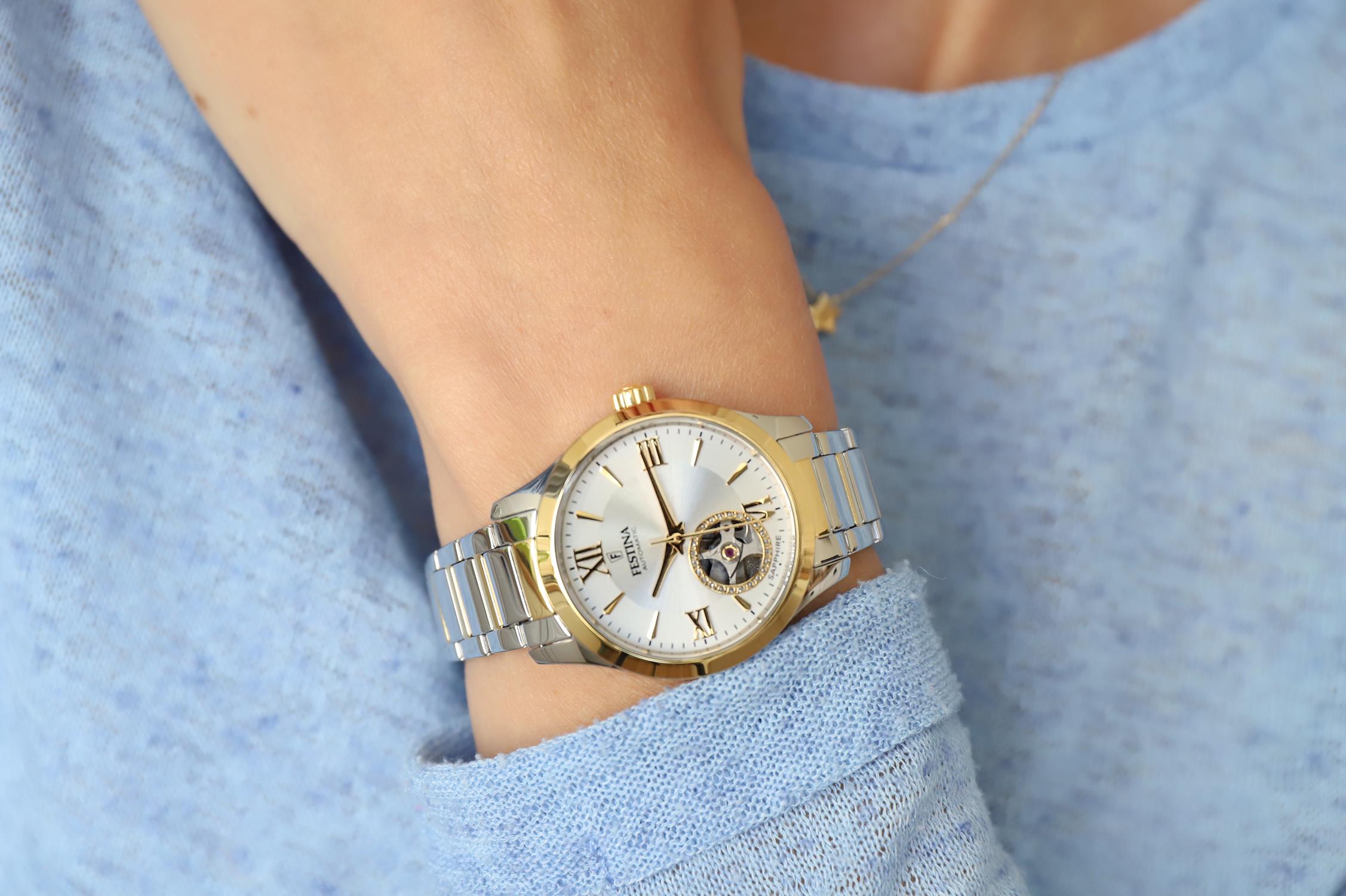 zegarek Festina F20489-1 automatyczny damski Classic Open Heart Automatic - miniatura 6