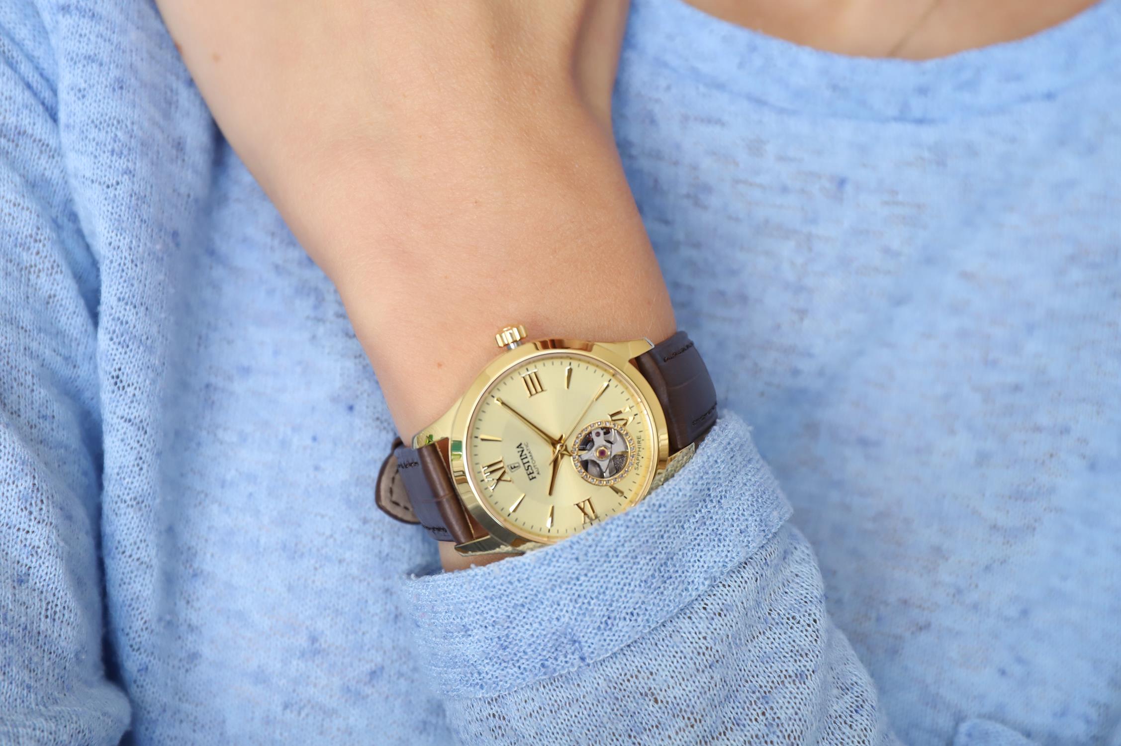 Festina F20491-1 zegarek złoty klasyczny Classic pasek - miniatura 5
