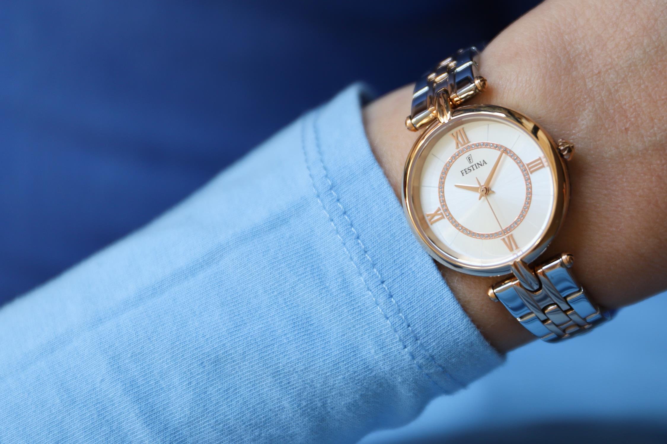 Festina F20316-2 zegarek różowe złoto elegancki Mademoiselle bransoleta - miniatura 5