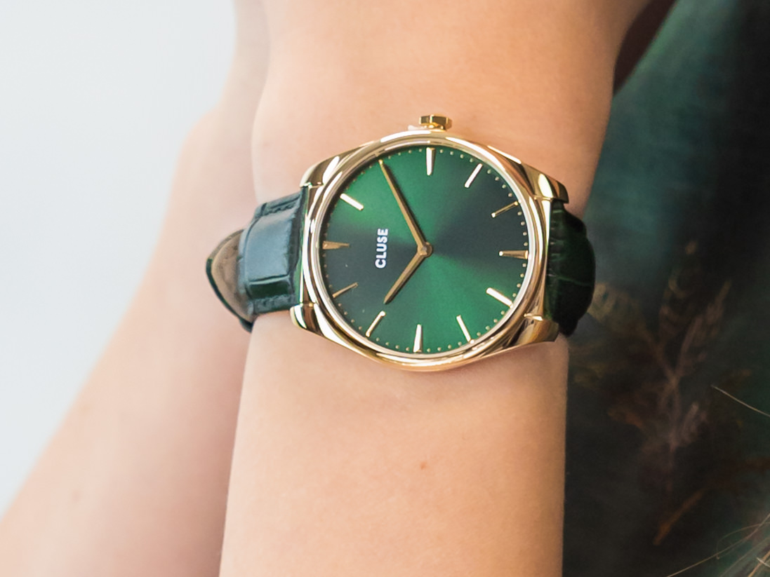Cluse CW0101212006 Gold Forest Green Croco zegarek klasyczny Feroce - miniatura 4