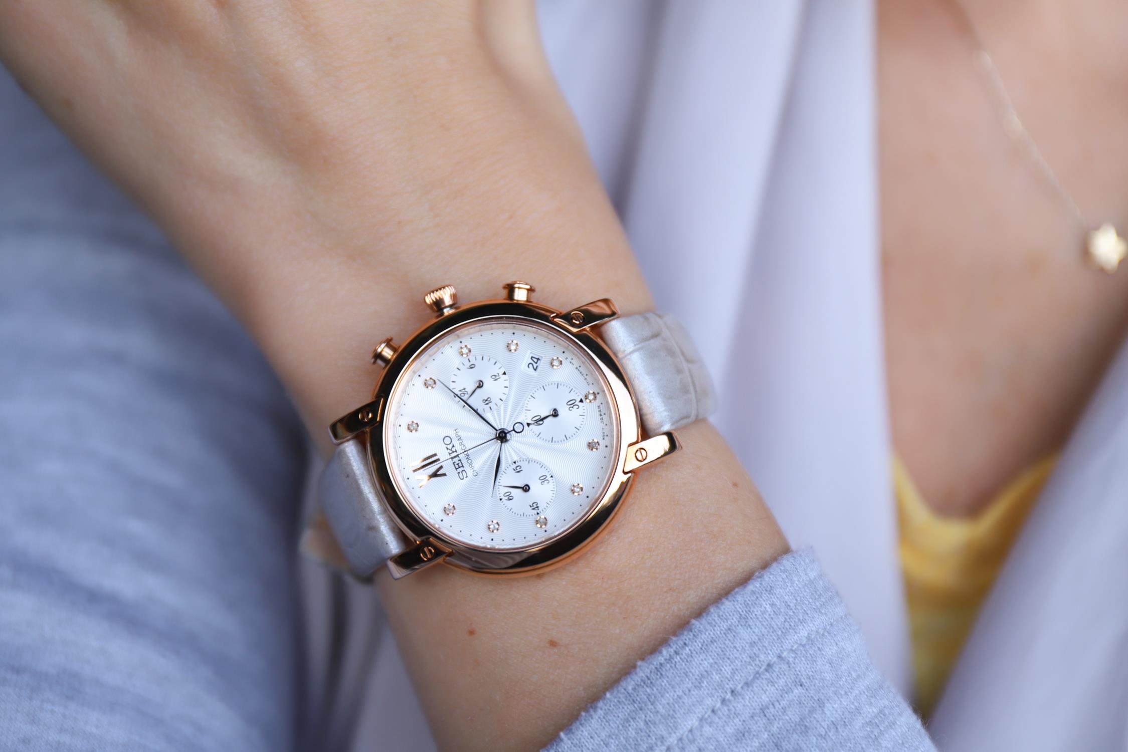 zegarek Seiko SRW834P1 różowe złoto Chronograph
