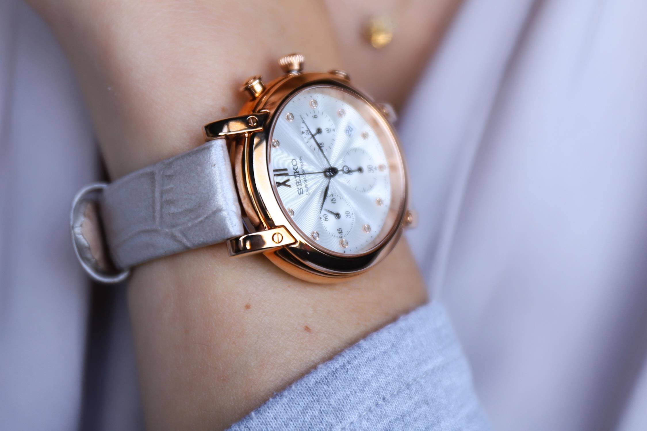 Seiko SRW834P1 Chronograph Chronograph Lady Exclusive Diamonds zegarek damski elegancki szafirowe