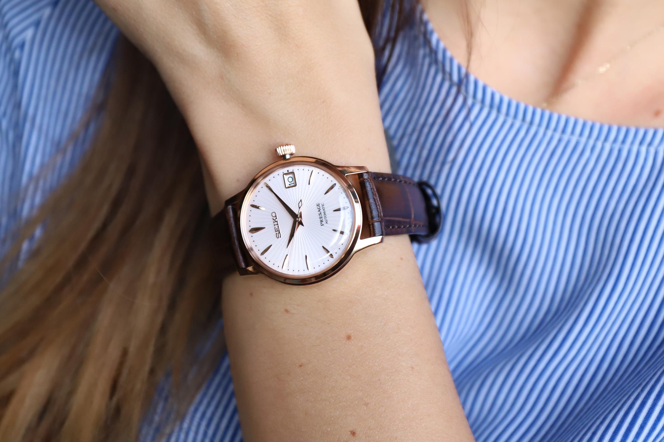 Seiko SRP852J1 zegarek różowe złoto elegancki Presage pasek