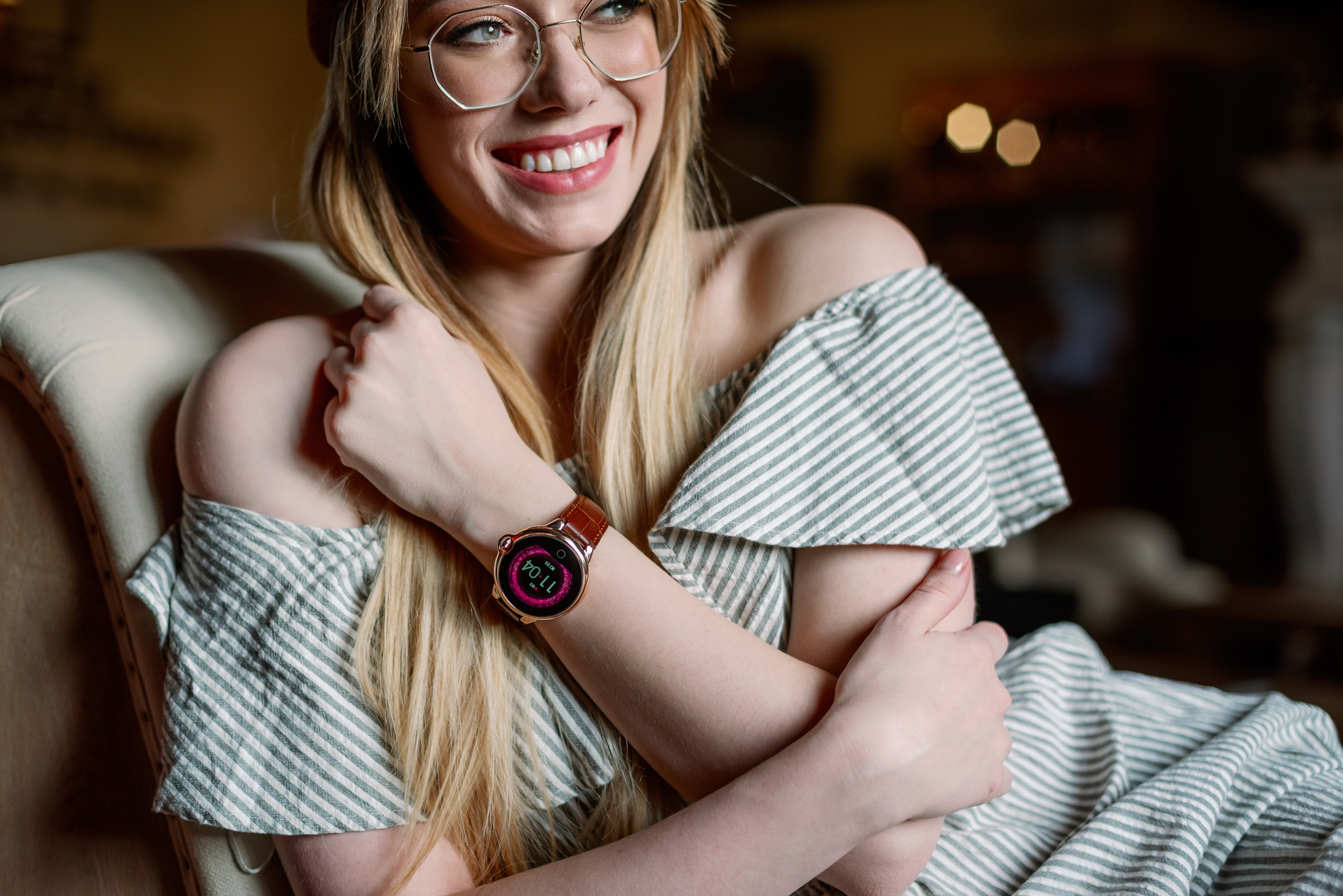 Garett 5903246286465 Damskie Smartwatch Garett Women Karen RT brązowy skórzany zegarek damski sportowy z tworzywa sztucznego - miniatura 8