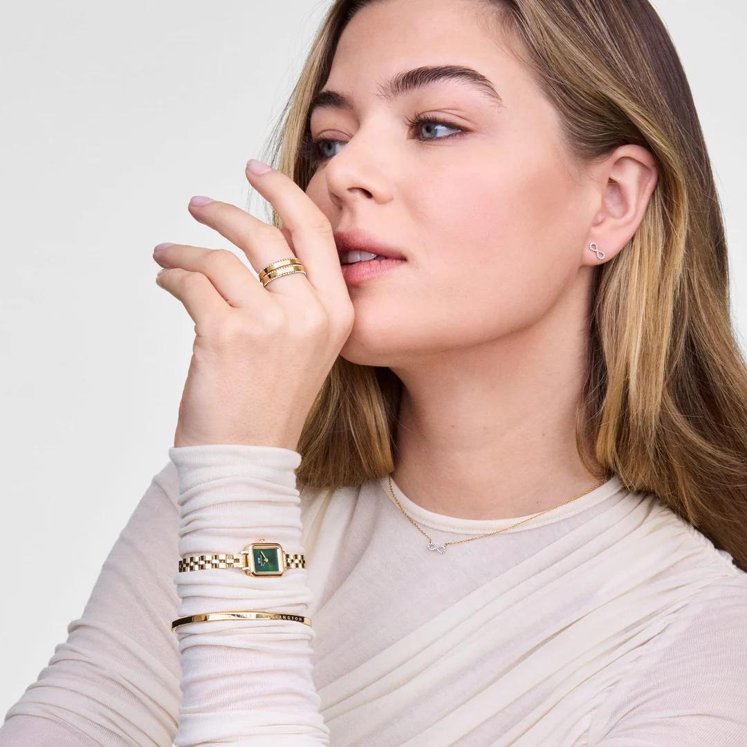 zegarek Daniel Wellington DW00100852 kwarcowy damski Damskie Quadro Mini Arch 3-link Emerald Sunray Gold - miniatura 2