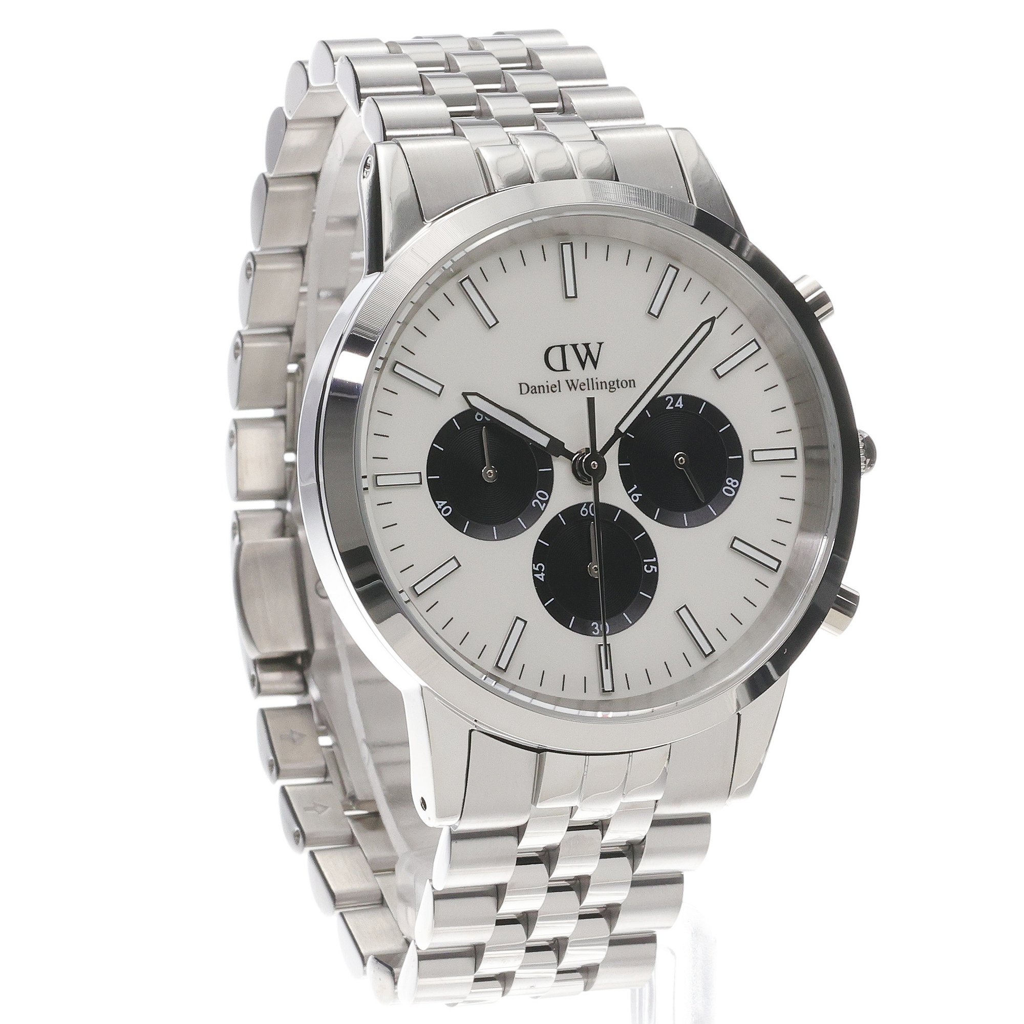 zegarek Daniel Wellington DW00100872 kwarcowy męski Męskie Iconic Chronograph Arch 5-Link Arctic Panda Silver