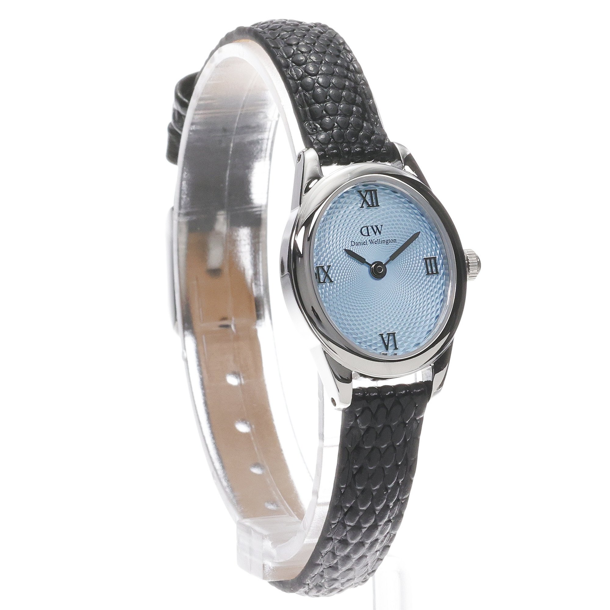zegarek Daniel Wellington DW00100896 kwarcowy damski Damskie Ophelia Mini Black Lizard Ice Blue Guilloche Silver