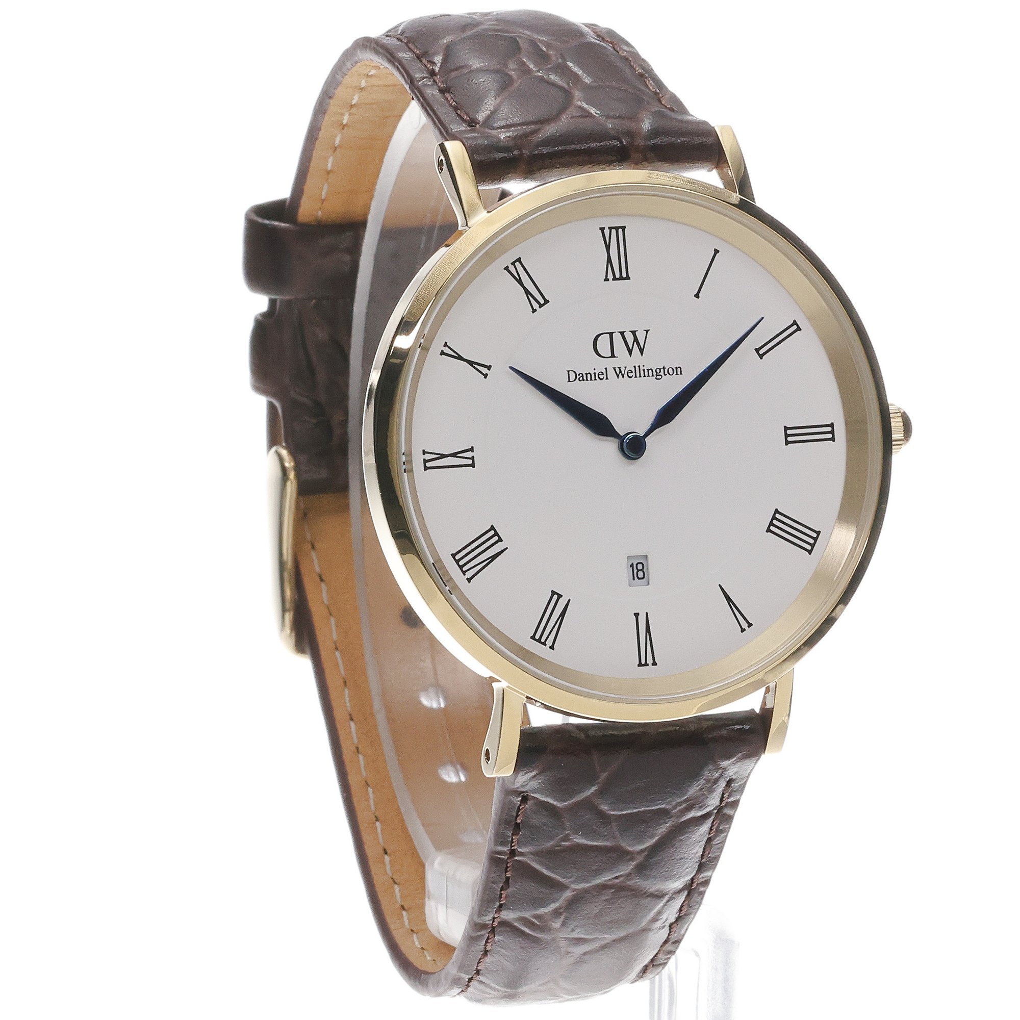 zegarek Daniel Wellington DW00100912 kwarcowy męski Męskie Classic Roman Numerals Date Dark Brown Croc Belly Gold