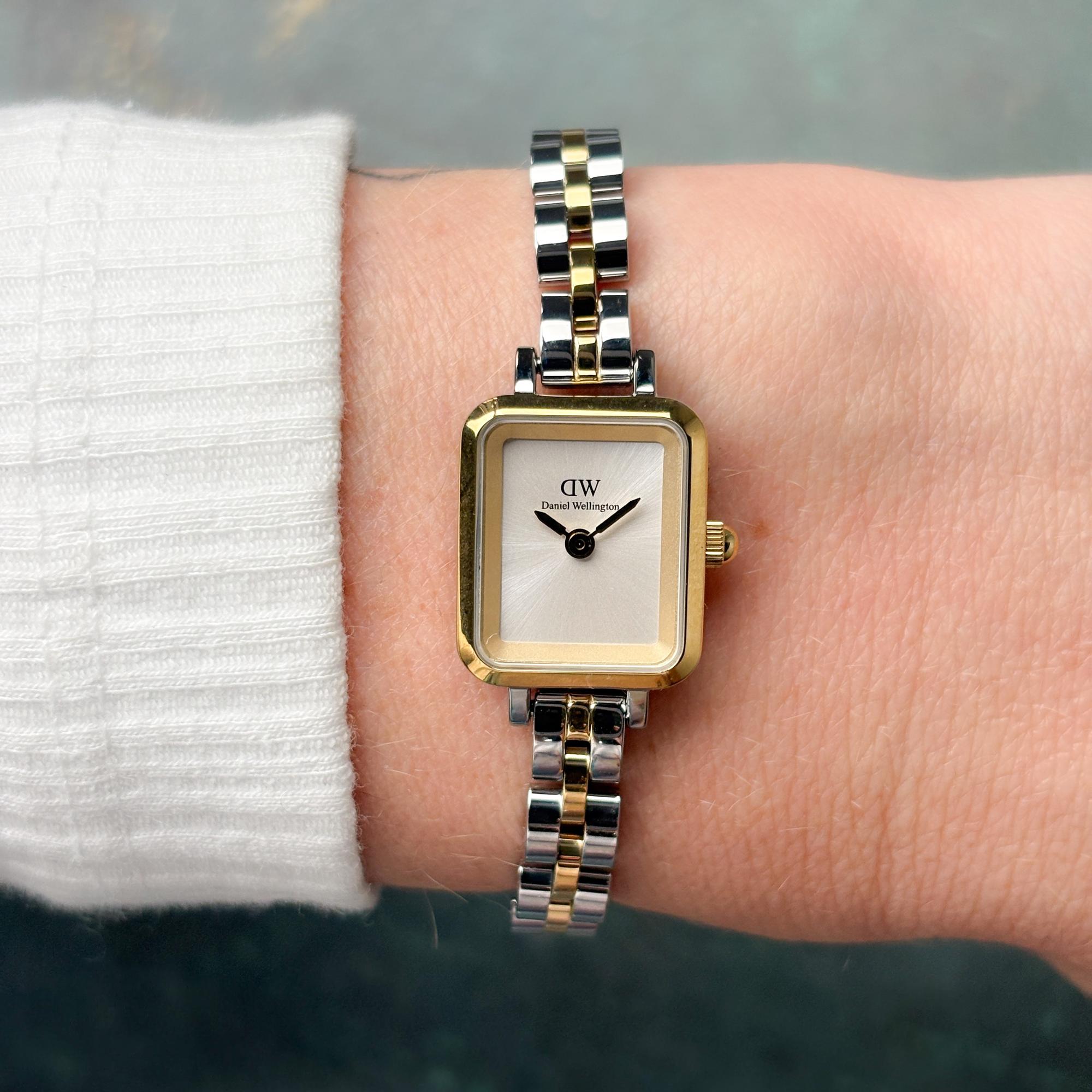 zegarek Daniel Wellington DW00100925 kwarcowy damski Damskie Quadro Mini Arch 3-Link Two Tone Gold